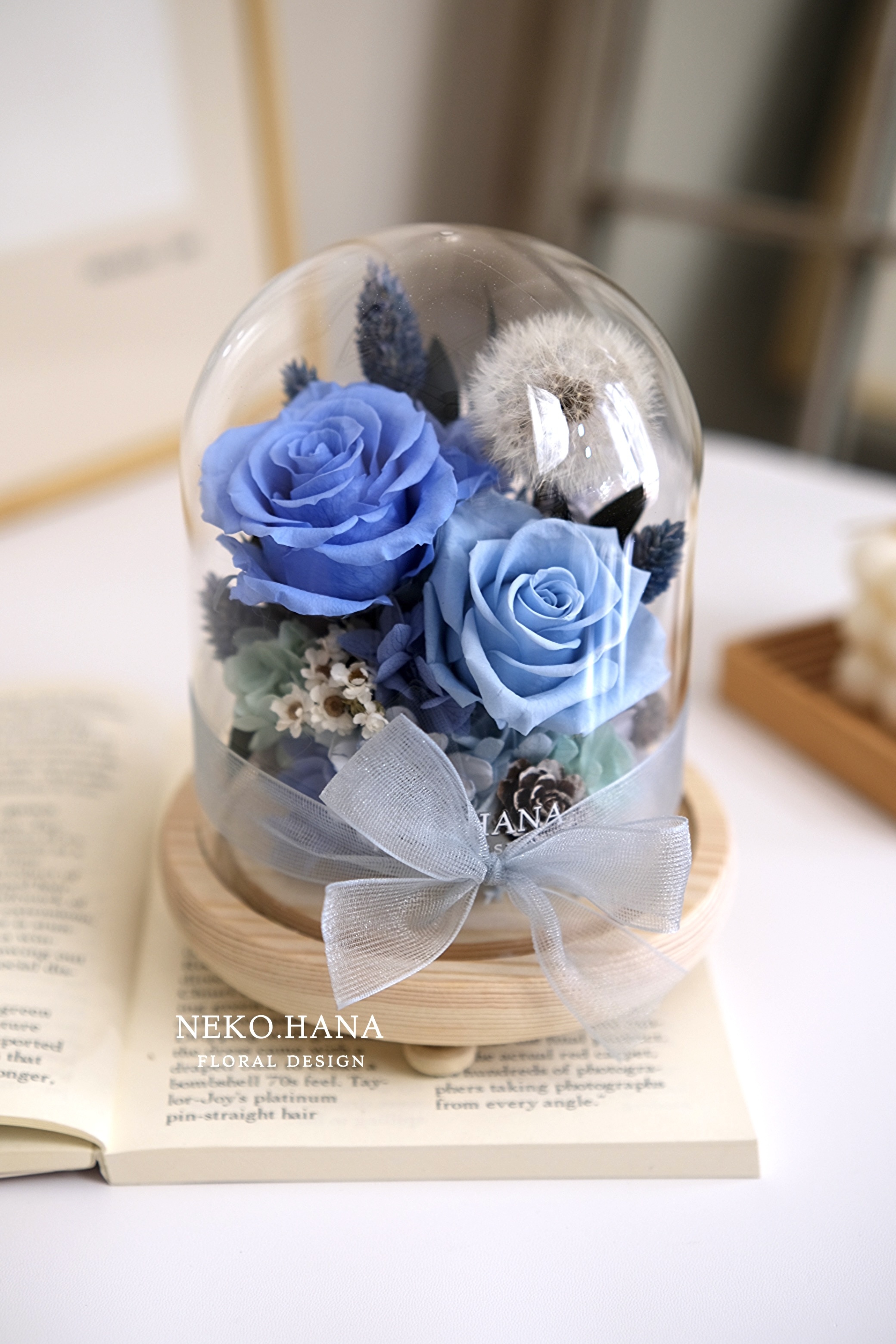 水藍色玫瑰永生蒲公英夜燈