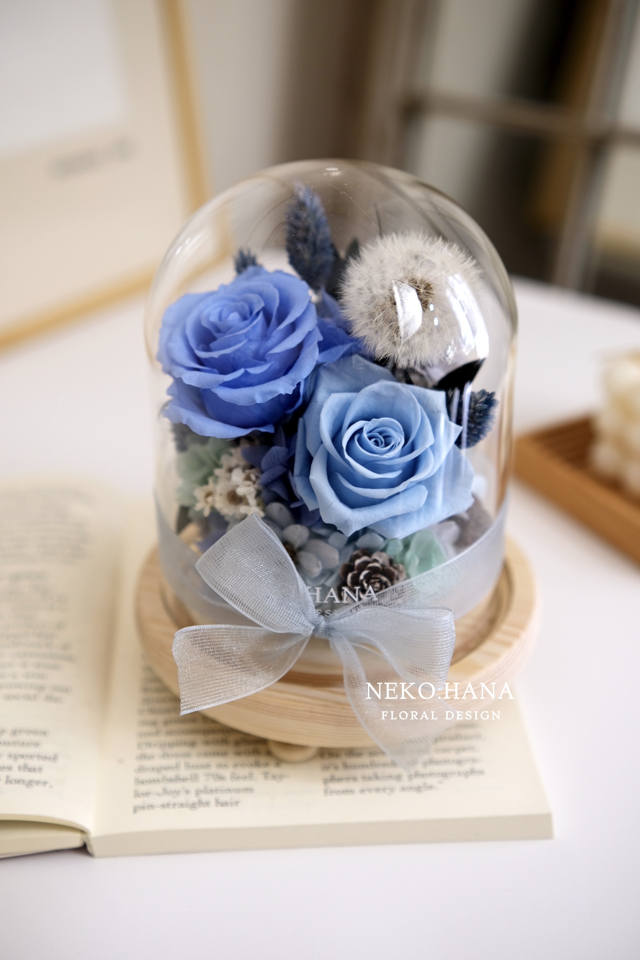 水藍色玫瑰永生蒲公英夜燈