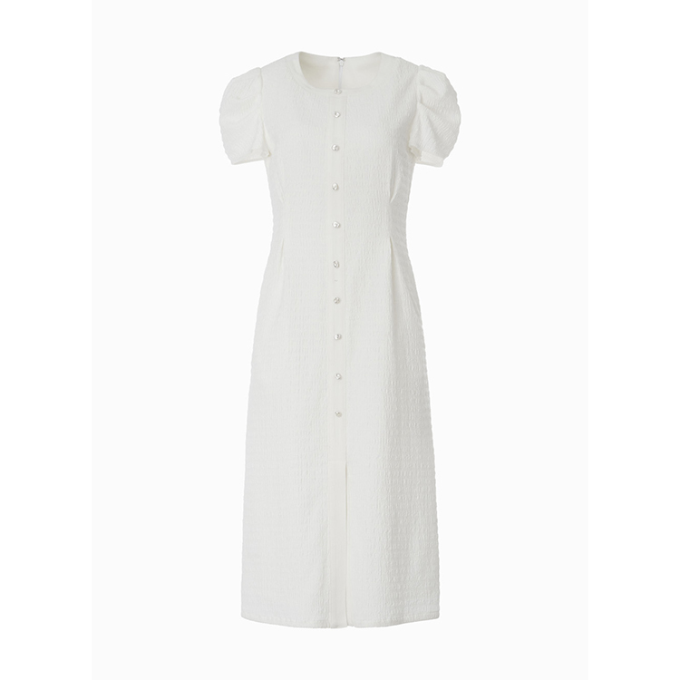 金屬扣澎袖洋裝