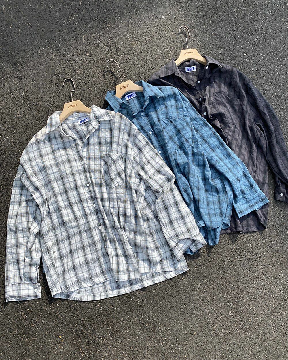 格仔長袖恤衫 VOLT-059S