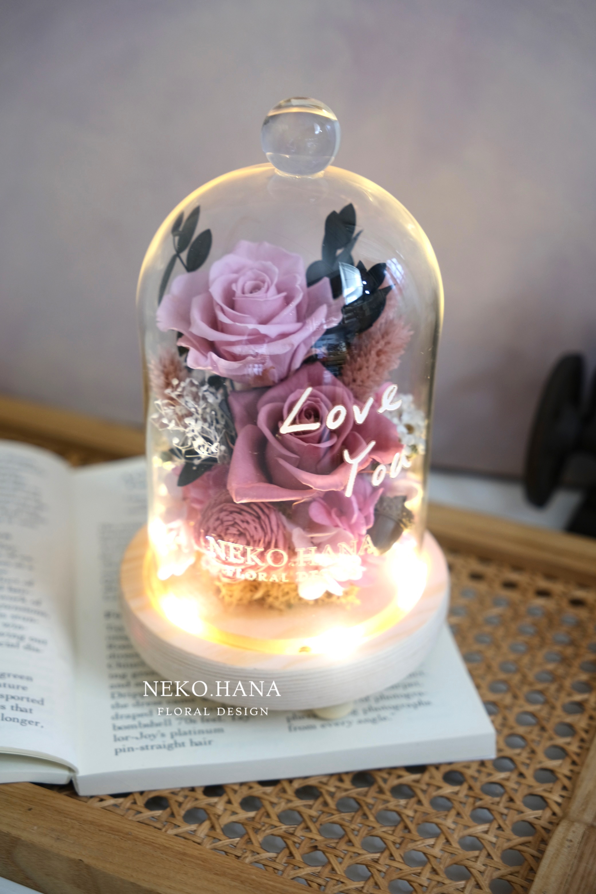 粉玫瑰永生花夜燈