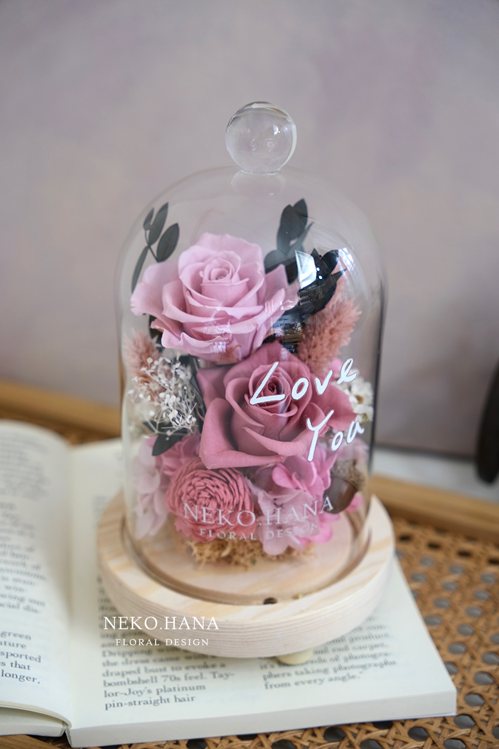 粉玫瑰永生花夜燈