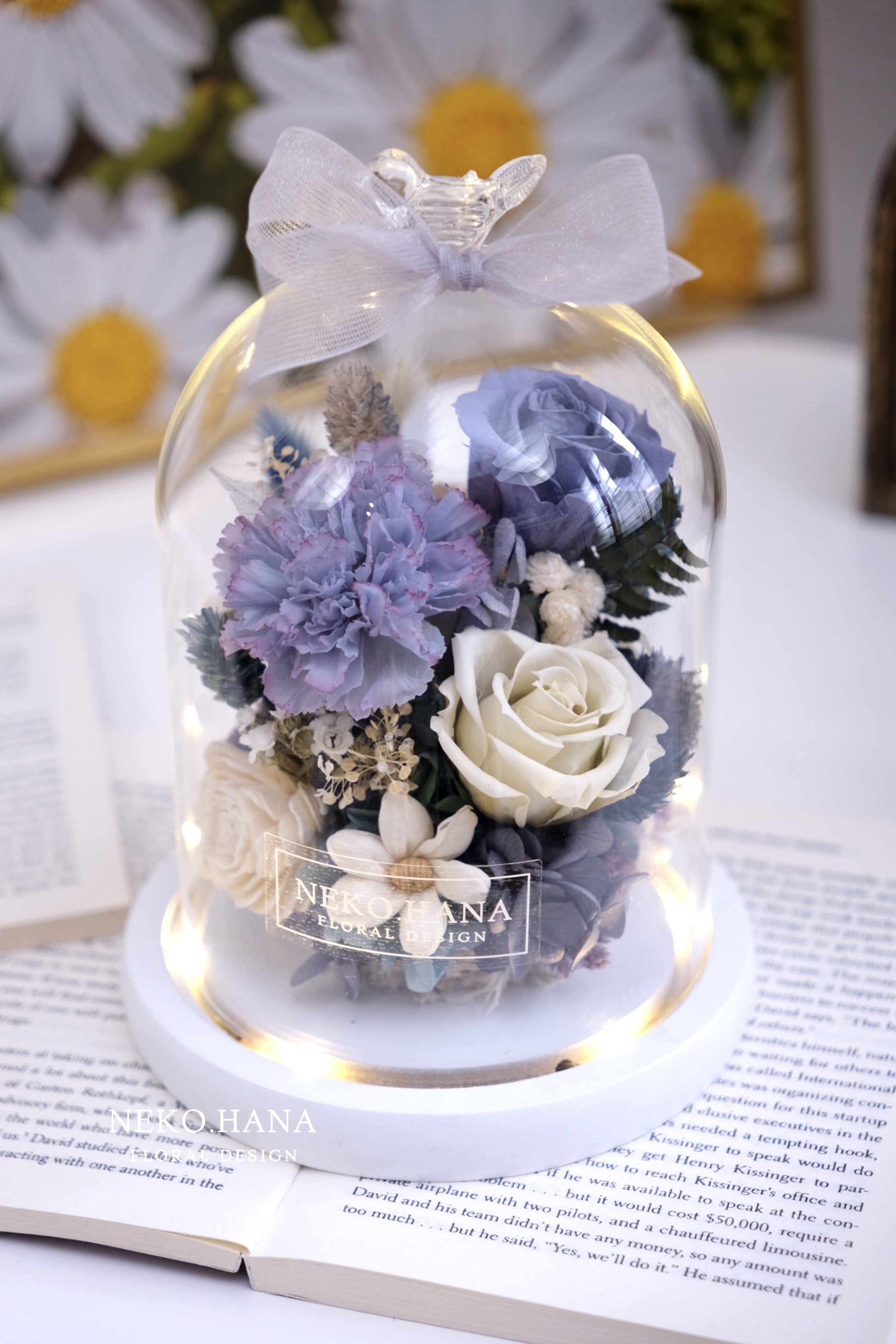 藍紫雙色康乃馨永生花盅