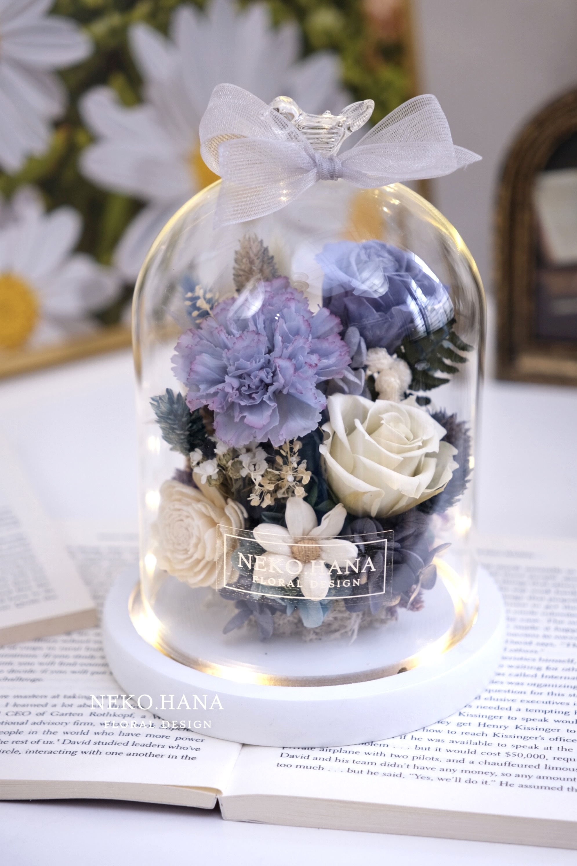 藍紫雙色康乃馨永生花盅