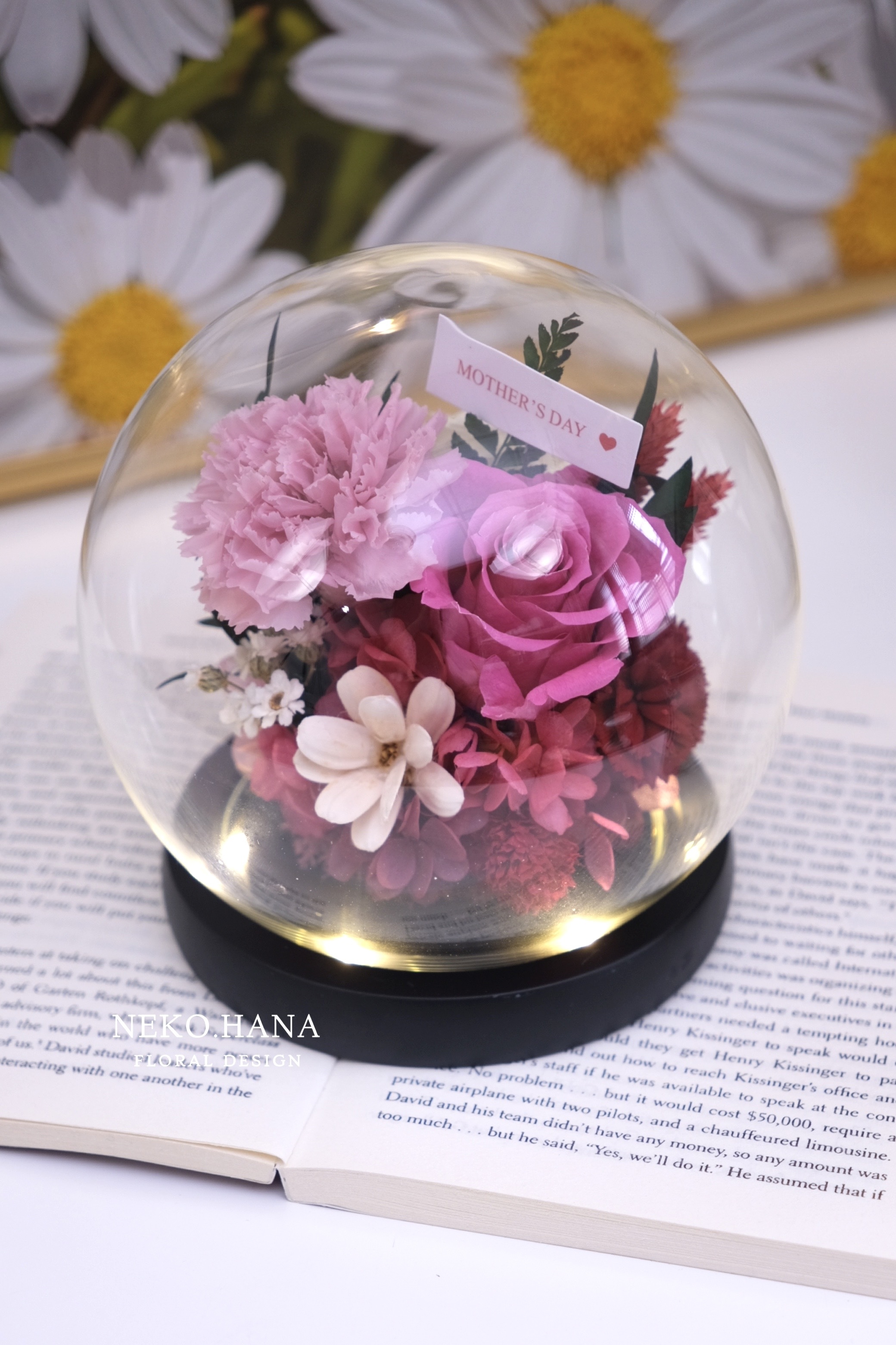 粉桃色永生康乃馨玻璃球