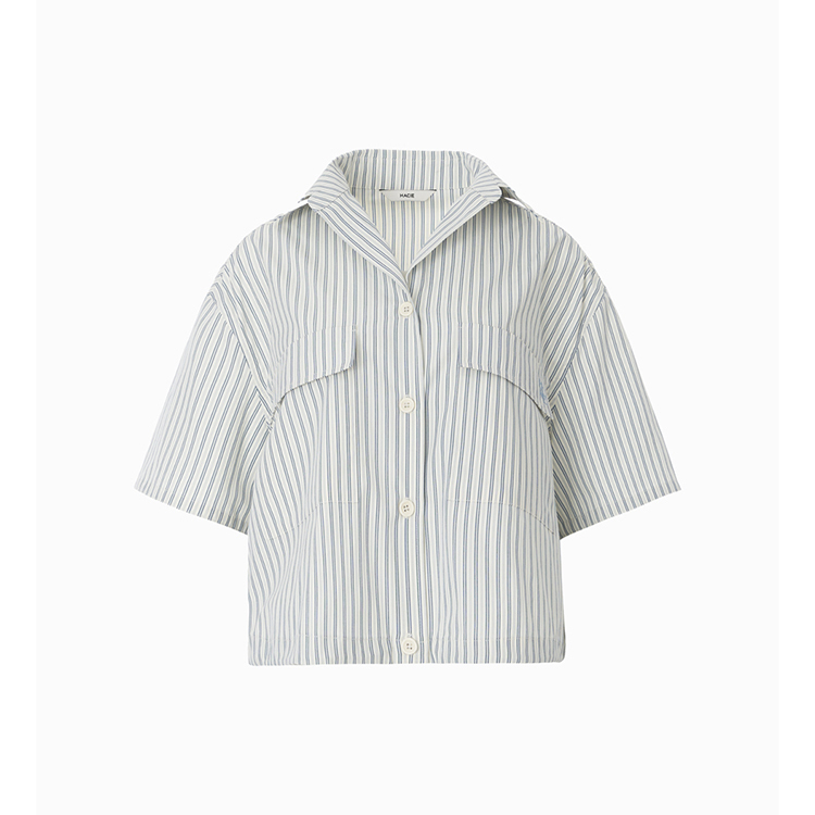 輕挺條紋刺繡襯衫