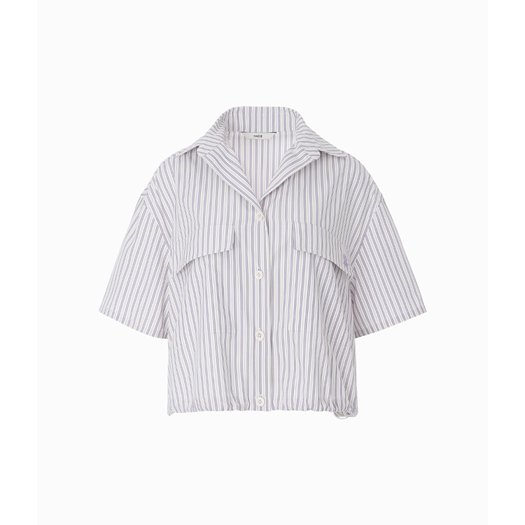 輕挺條紋刺繡襯衫