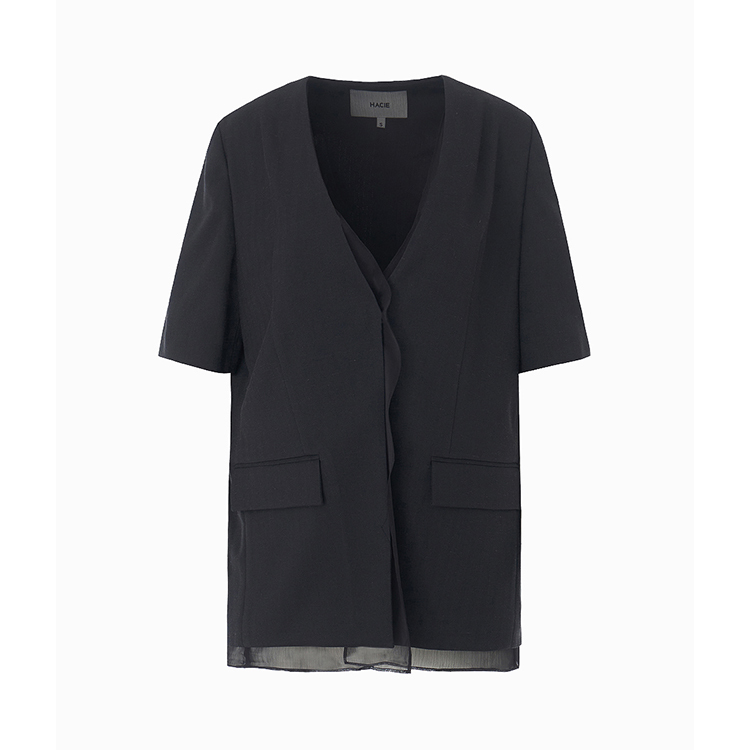 亞麻透膚分層外套