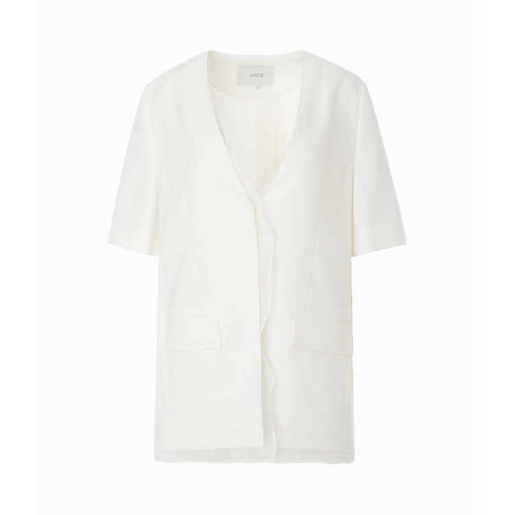 亞麻透膚分層外套