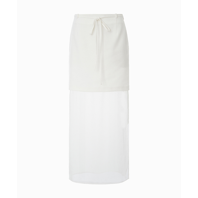 亞麻透膚拼接長裙