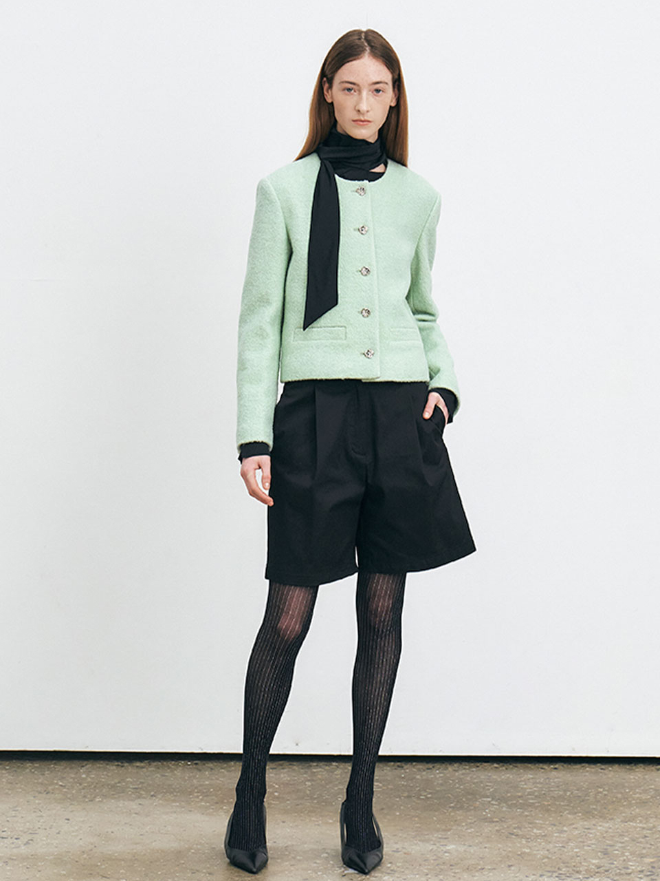 金屬扣羊毛花呢外套