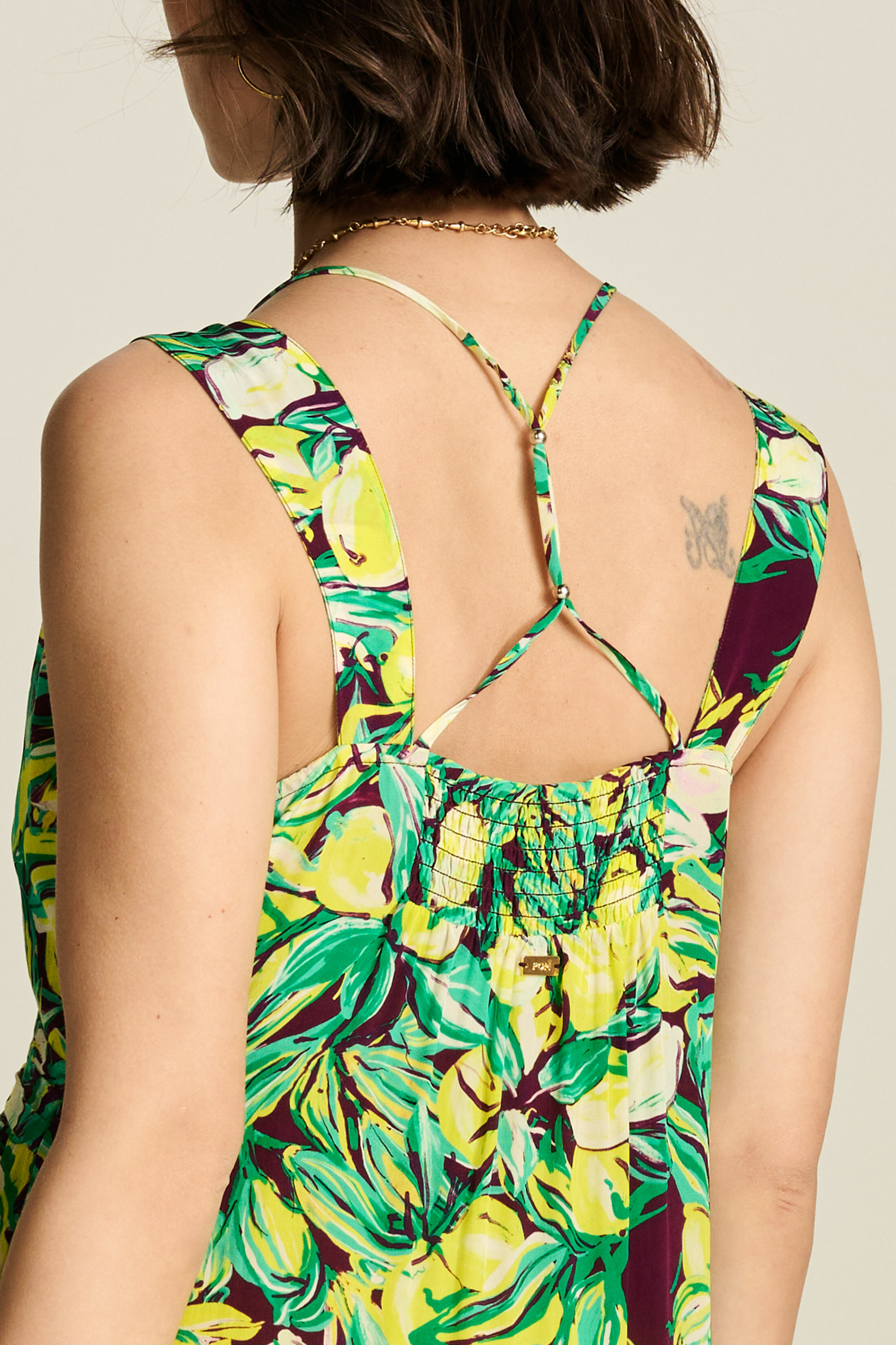 POM 手繪印花雙肩帶連身裙