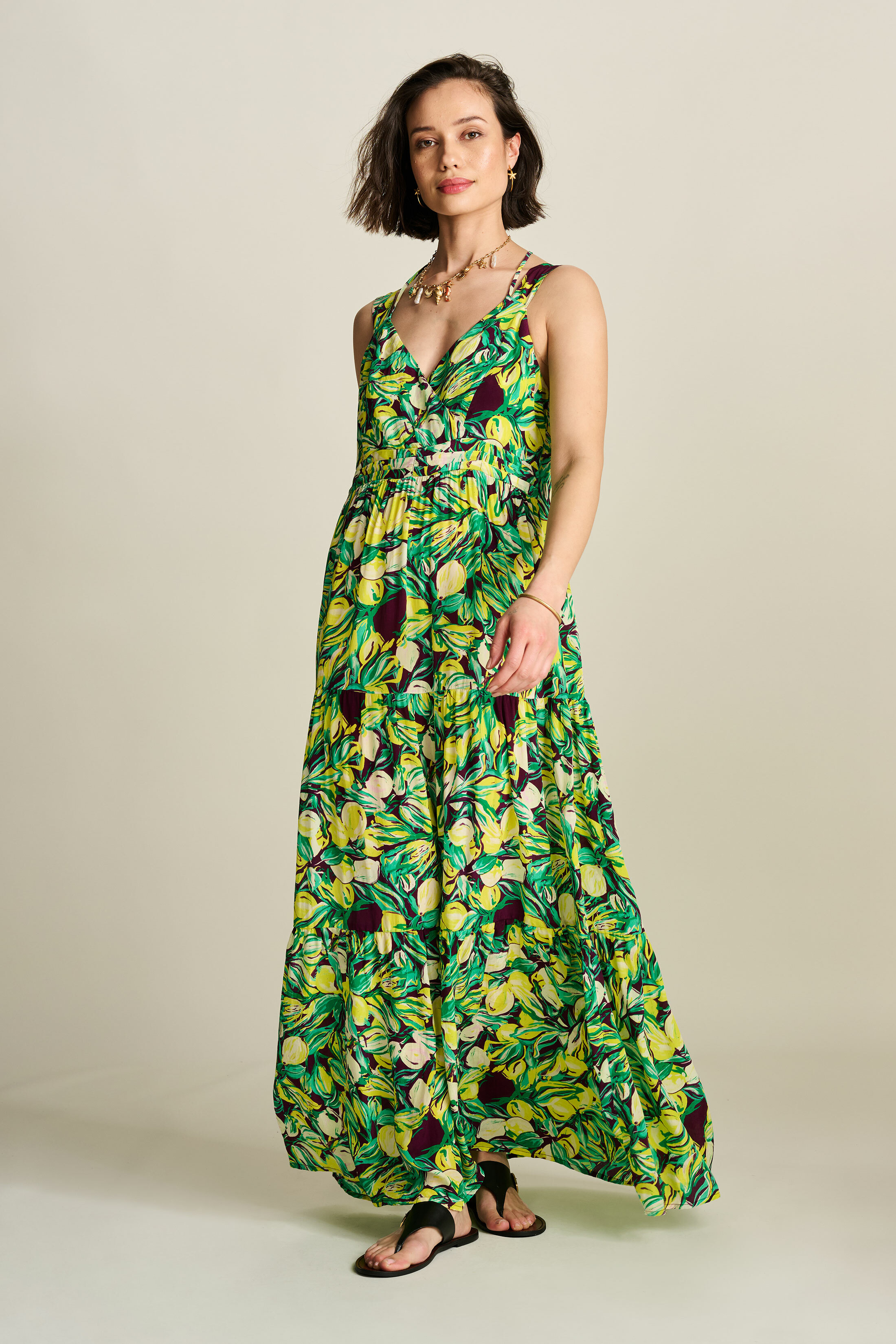 POM 手繪印花雙肩帶連身裙