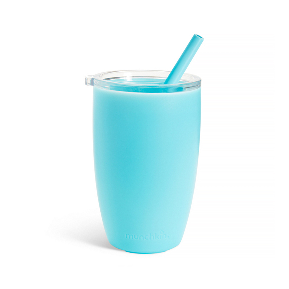 可撥式吸管附蓋水杯296ml-藍