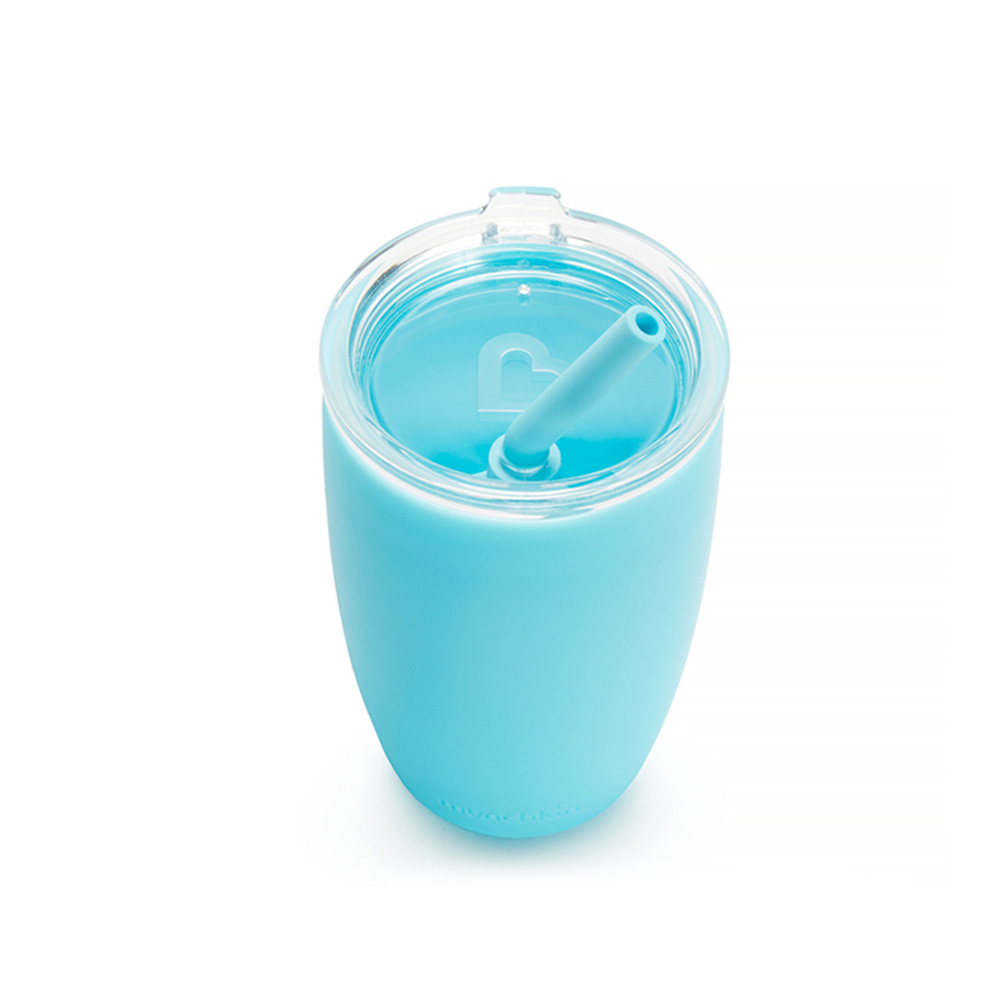 可撥式吸管附蓋水杯296ml-藍