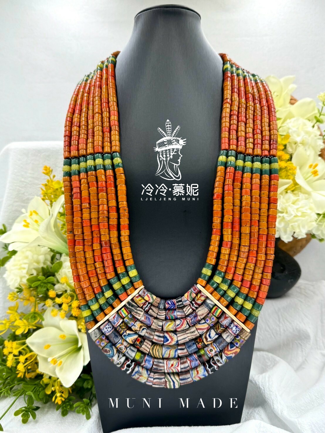 Muni-No.40傳統花珠七排複串長鍊86cm