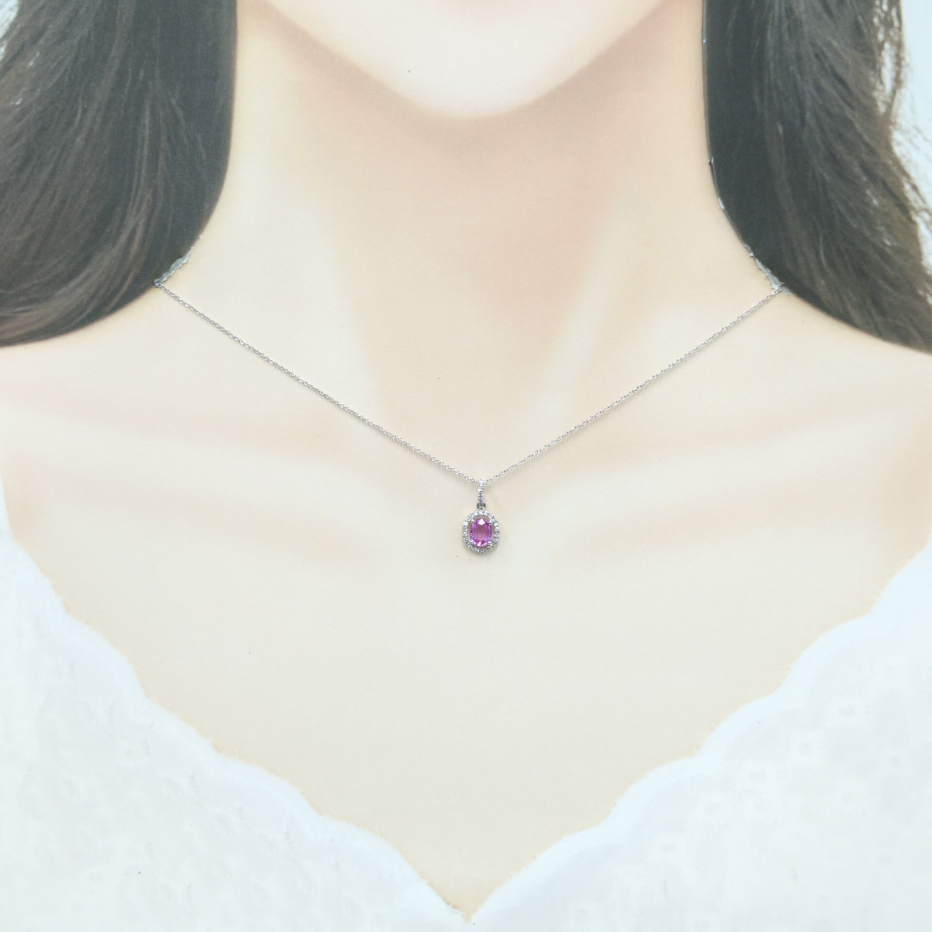 18K White Gold 0.62ct Sapphire and Diamond Pendant