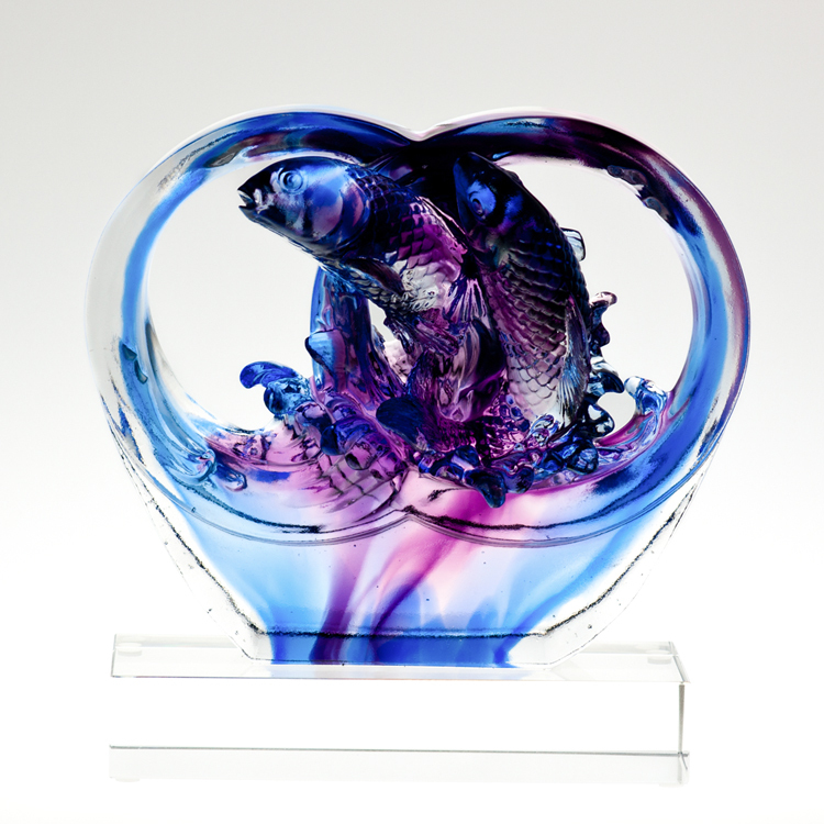 鹿港窯禮品館│琉璃-擺飾/獎牌 福祿有餘 附水晶座