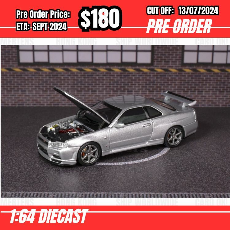 PO-$180 * Motorhelix * 1:64 Nissan GTR R34 V-Spec II Sparkling Silver [OD11/07]