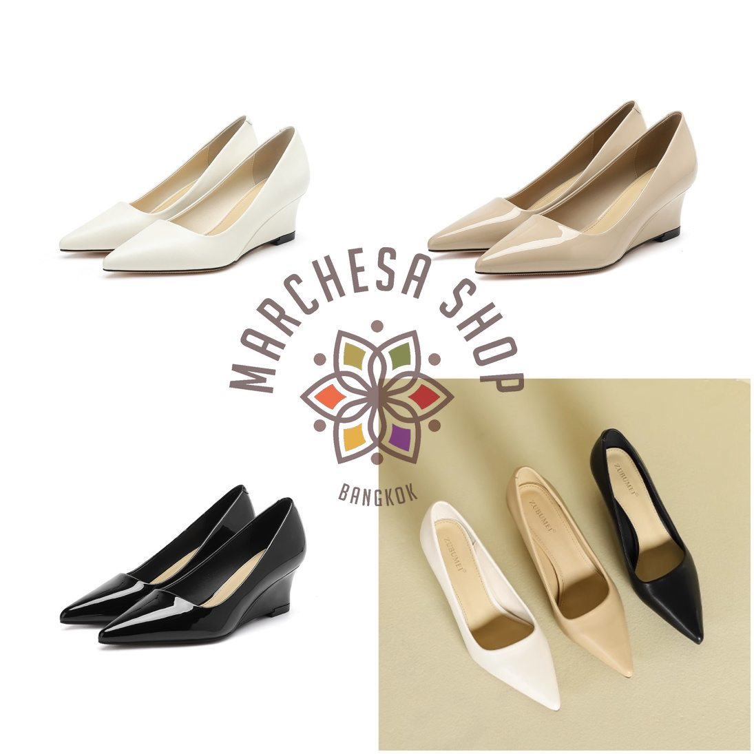 S3128 - 真皮羊皮純色尖頭高踭船踭鞋