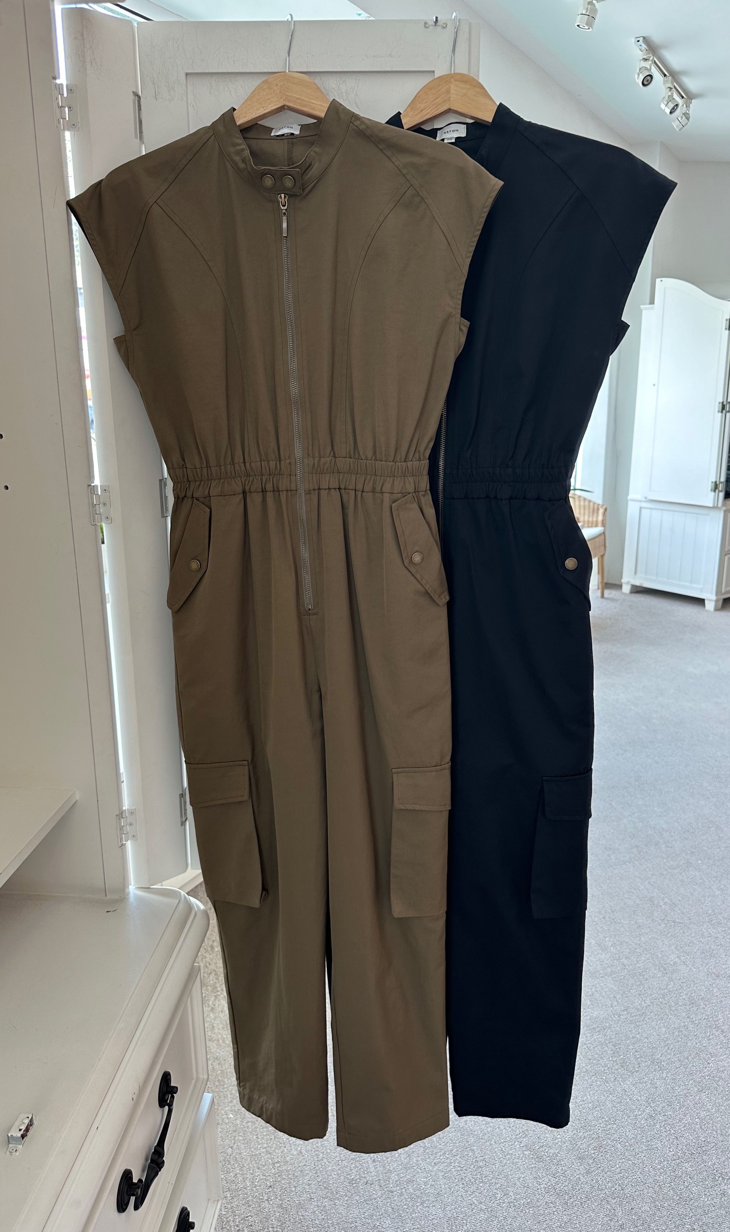 HIGH NECK ZIPPED & POCKET LONG CARGO JUMPSUIT