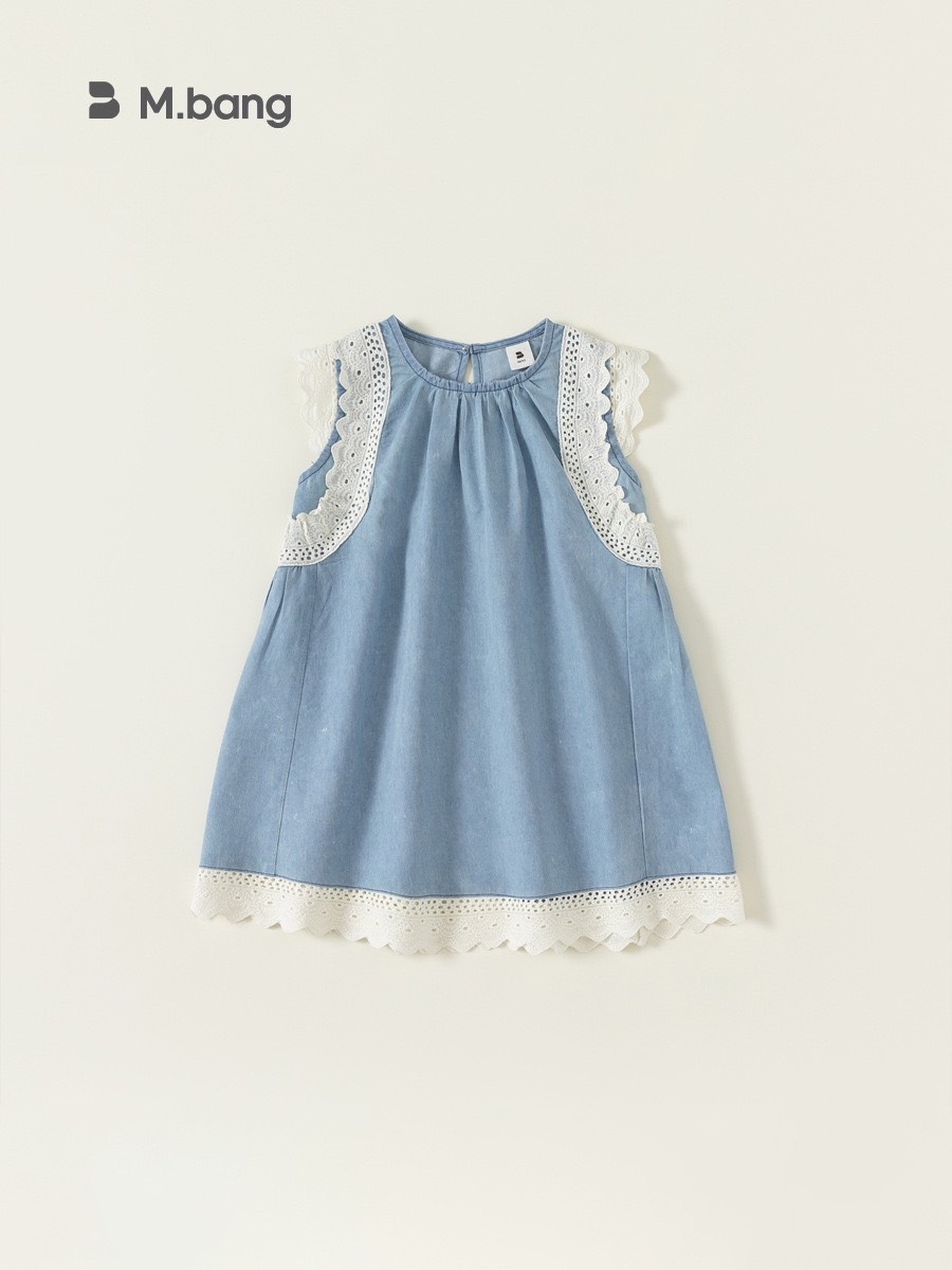 柔軟牛仔蕾絲拼接背心洋裝