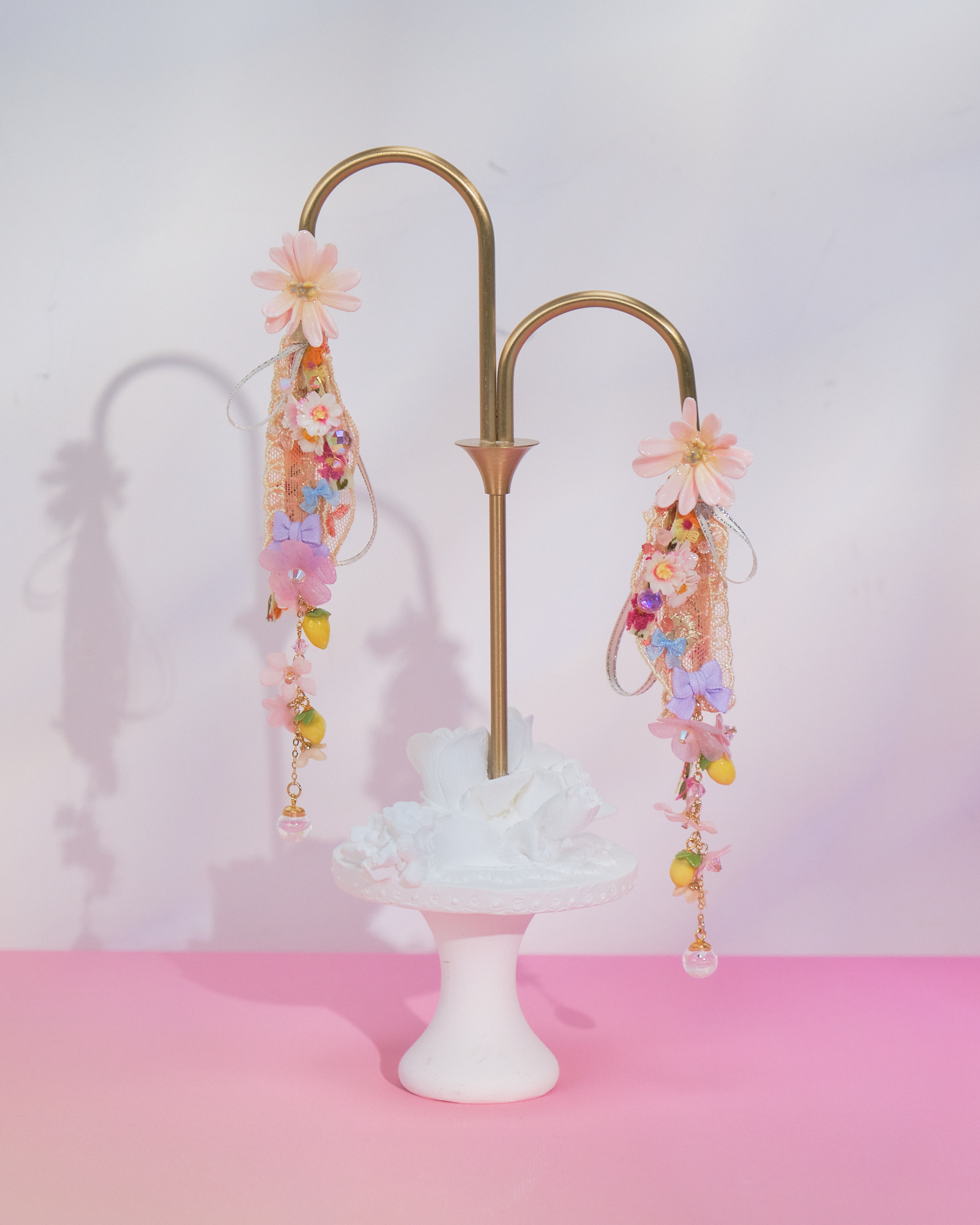 10921 Summer Big Flower Ribbon 2-Way Long Earrings