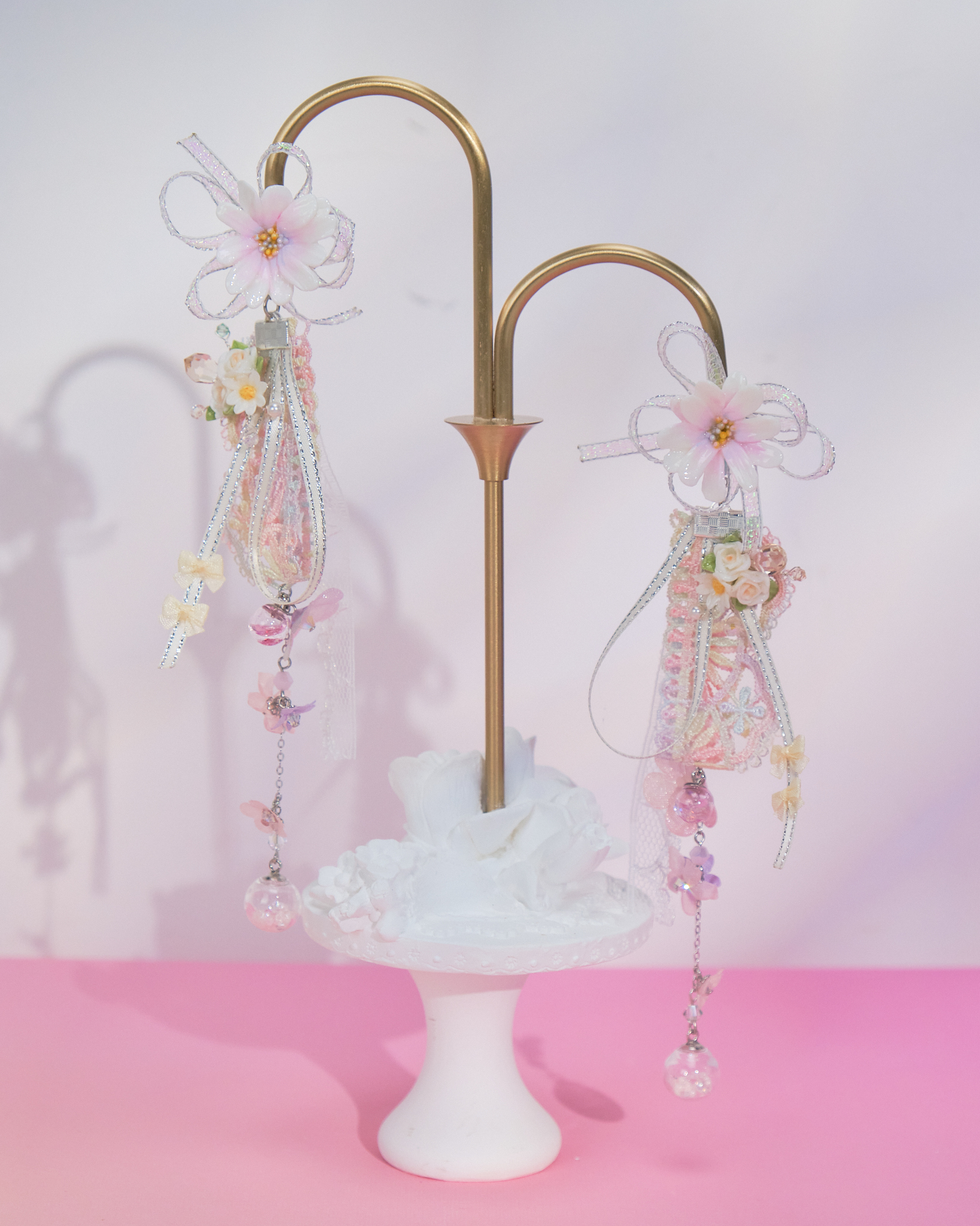 10920 Summer Big Flower Ribbon 2-Way Long Earrings