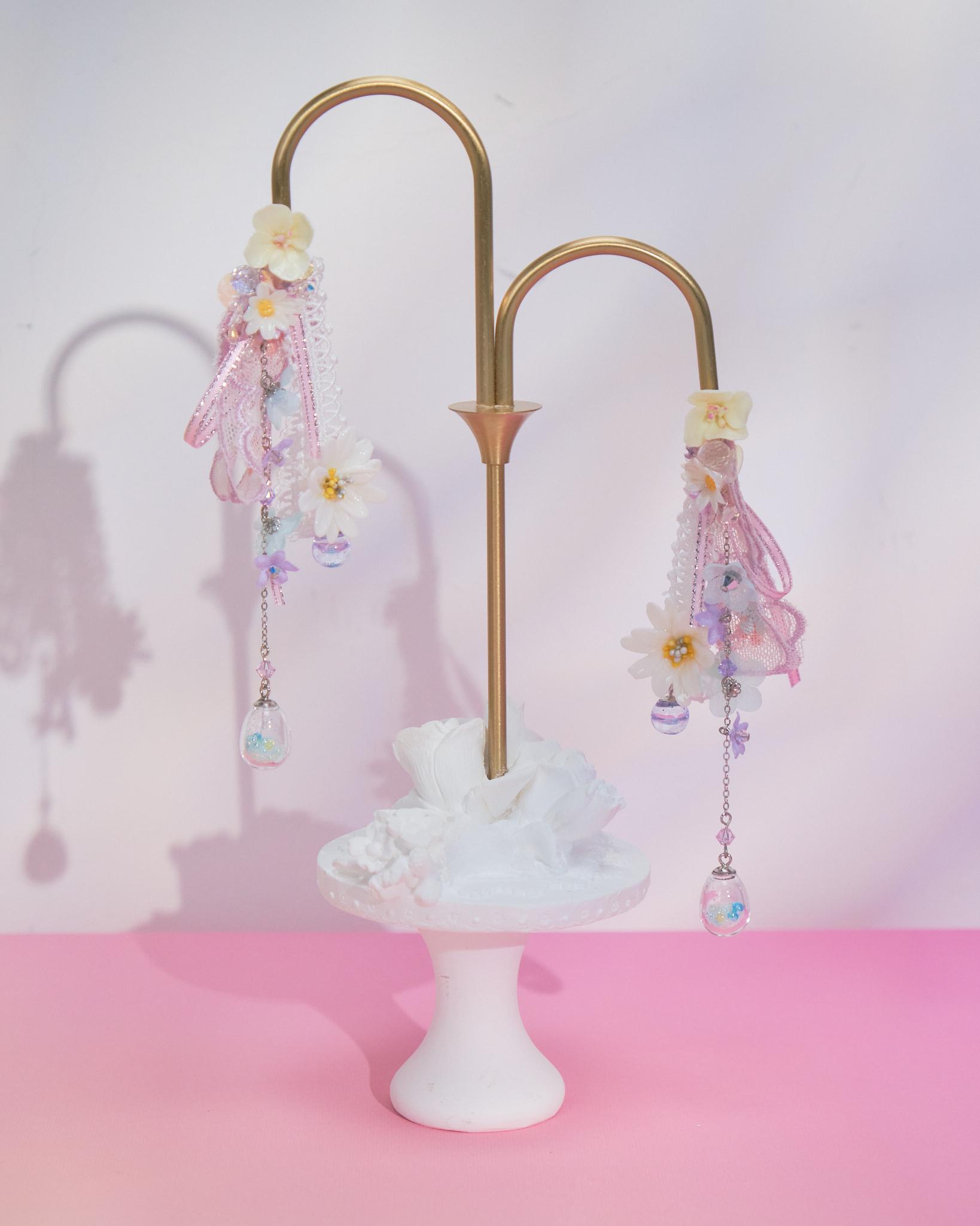 10924 Summer Big Flower Ribbon 2-Way Long Earrings