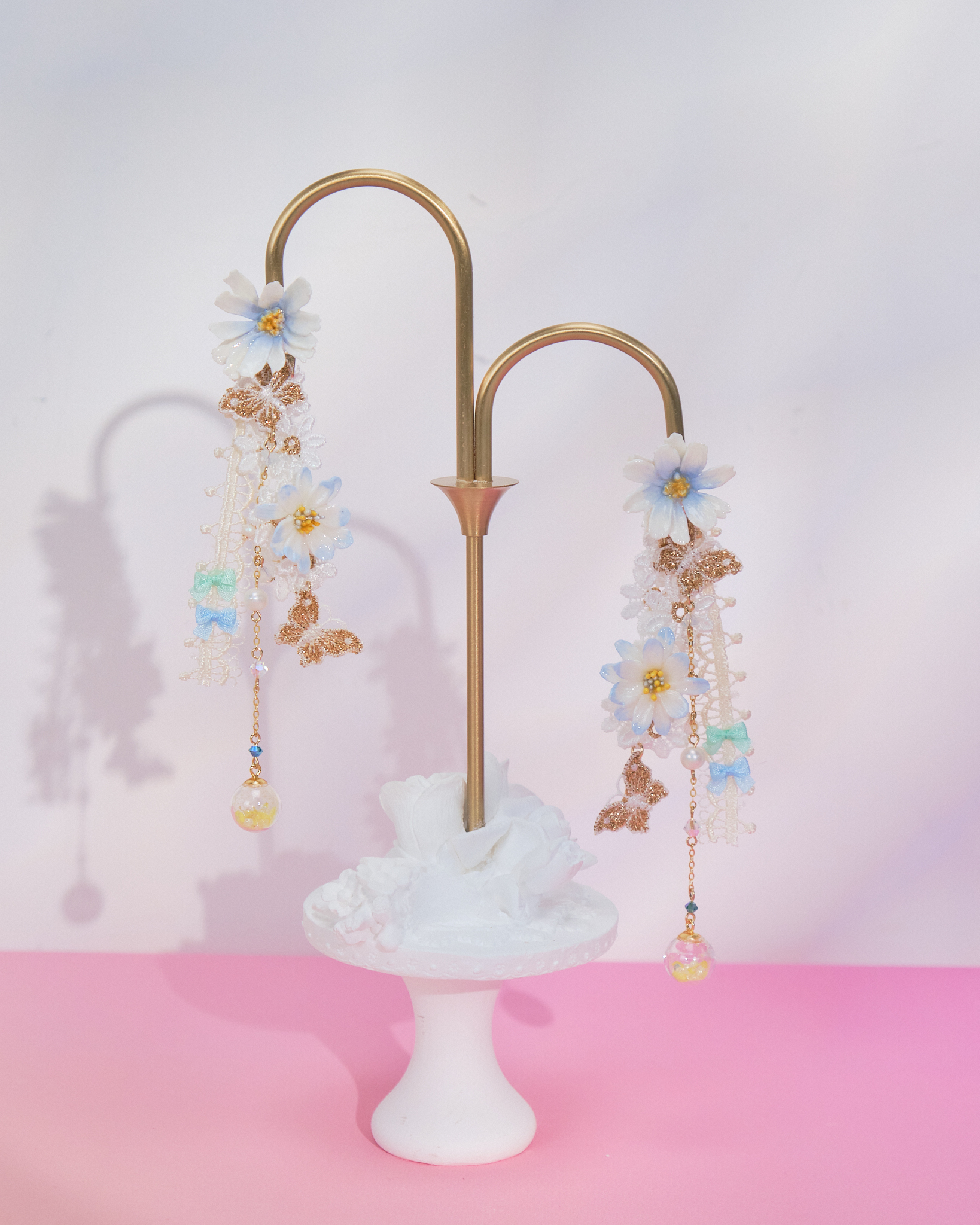 10922 Summer Big Flower Ribbon 2-Way Long Earrings