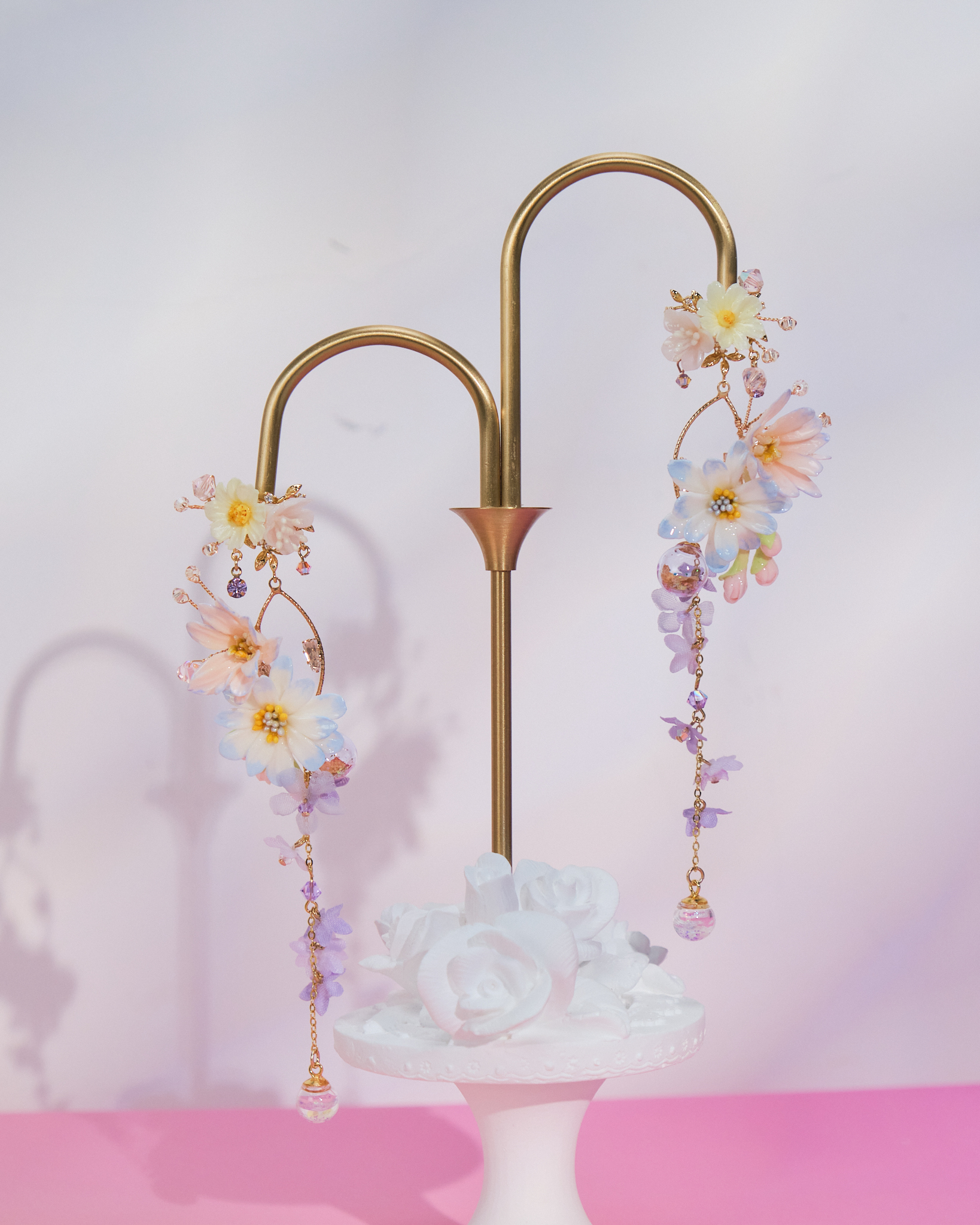 10915 Summer Big Flower S925 Long Earrings