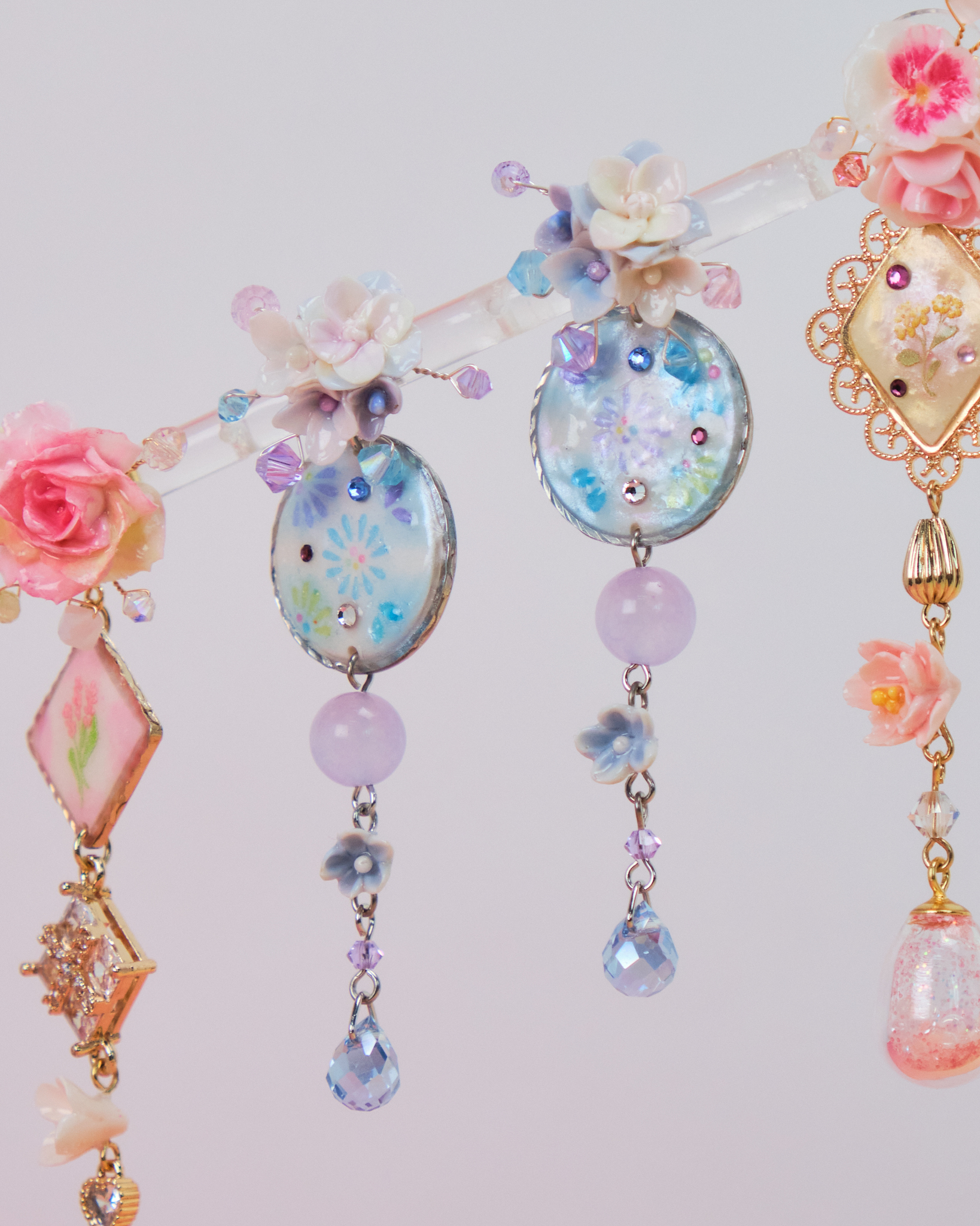 10925 Flower Tiles S925 2-Way Short Earrings