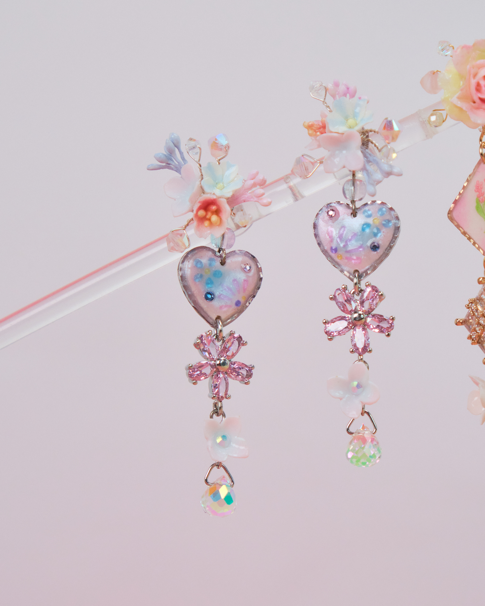 10928 Flower Tiles S925 2-Way Short Earrings