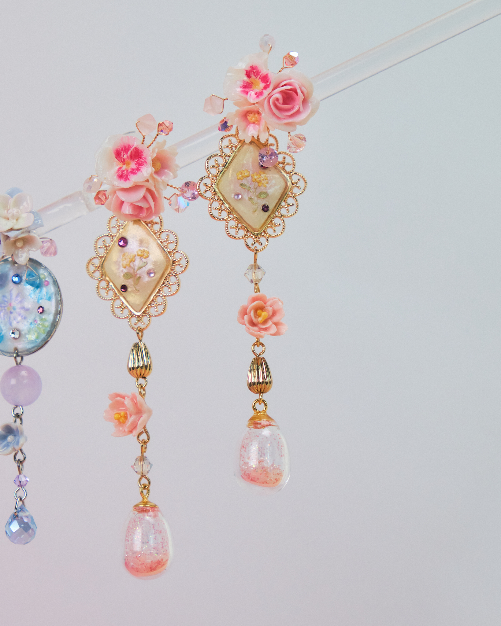 10927 Flower Tiles S925 2-Way Short Earrings