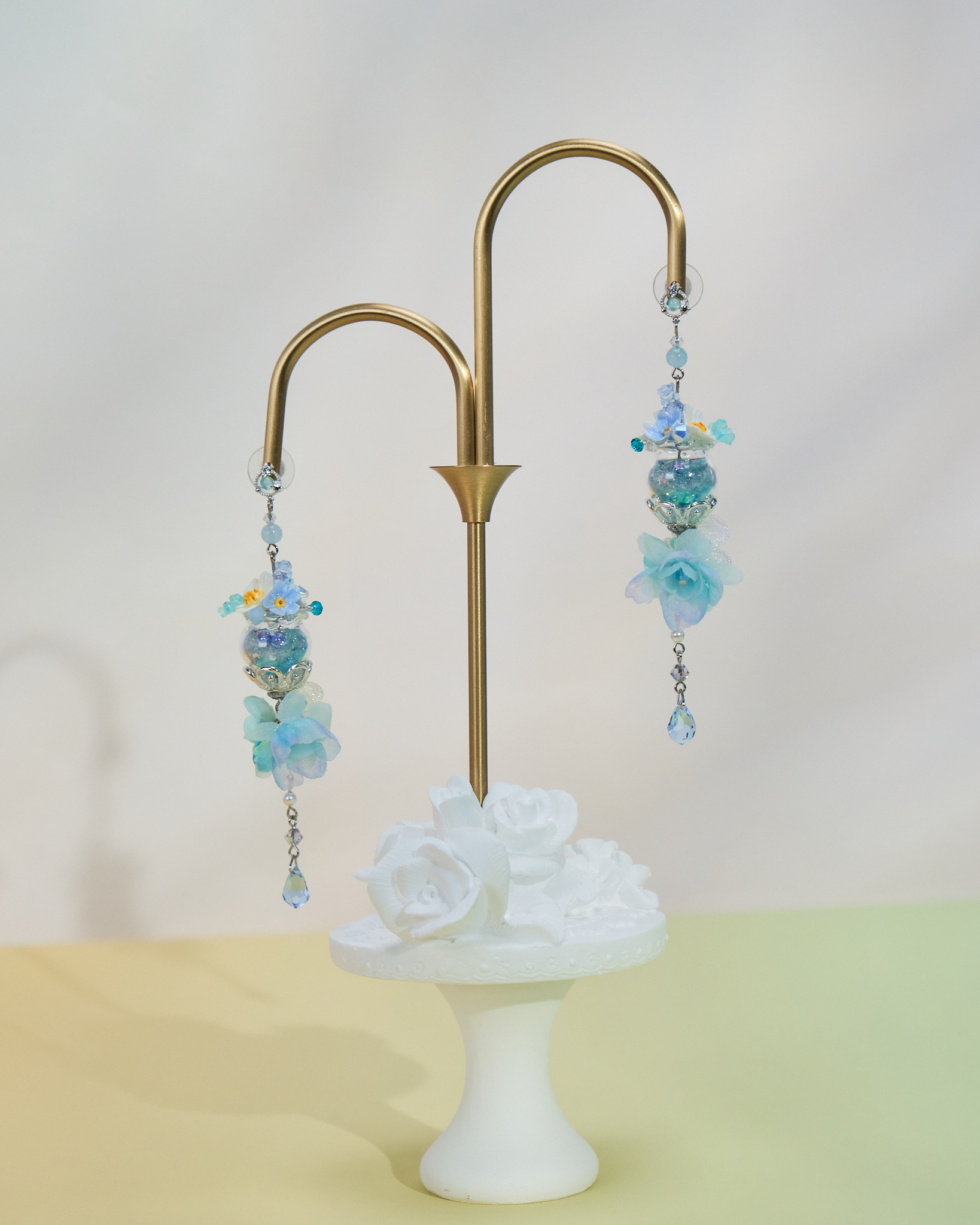 10932 Mini Teddy Bear Aquarium S925 Long Earrings