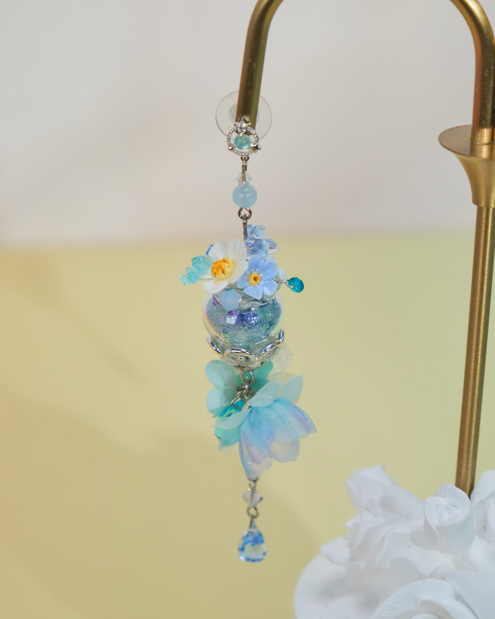 10932 Mini Teddy Bear Aquarium S925 Long Earrings