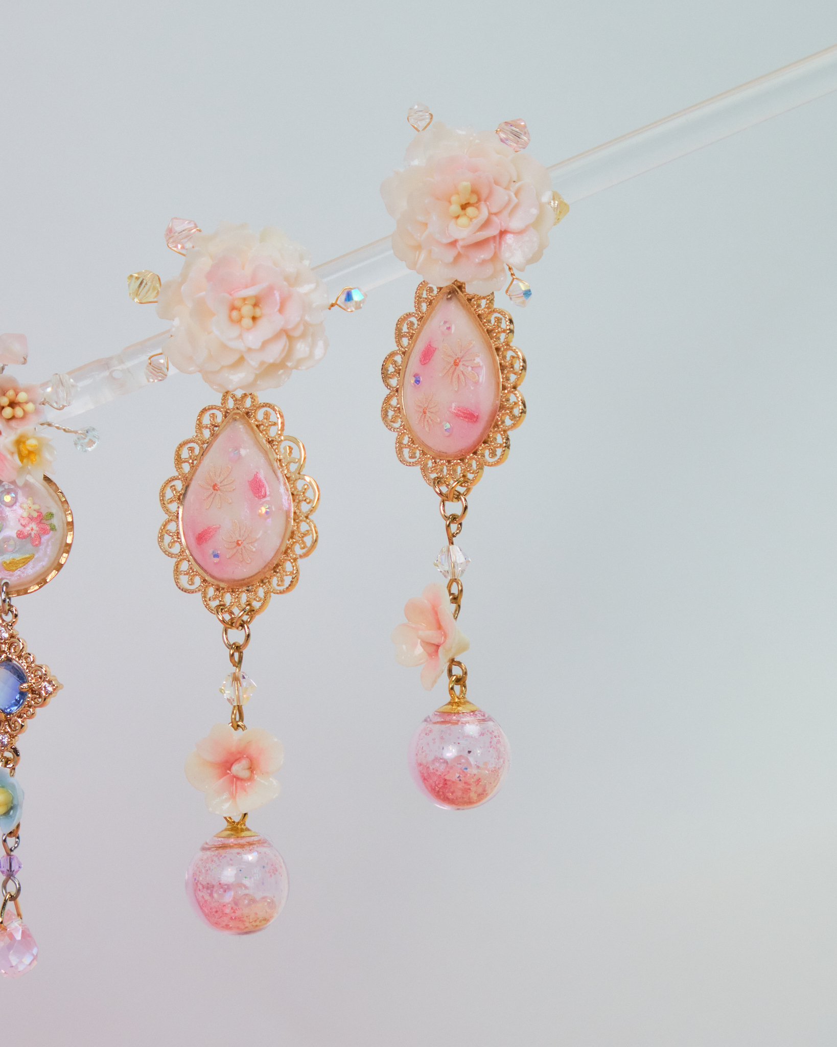 10944 Flower Tiles S925 2-Way Short Earrings