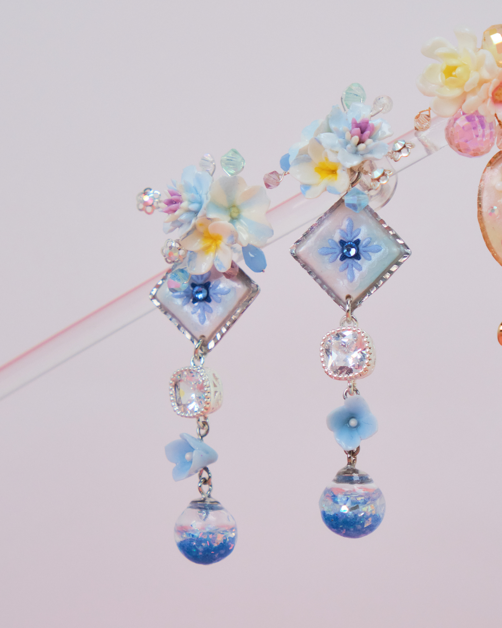10947 Flower Tiles S925 2-Way Short Earrings