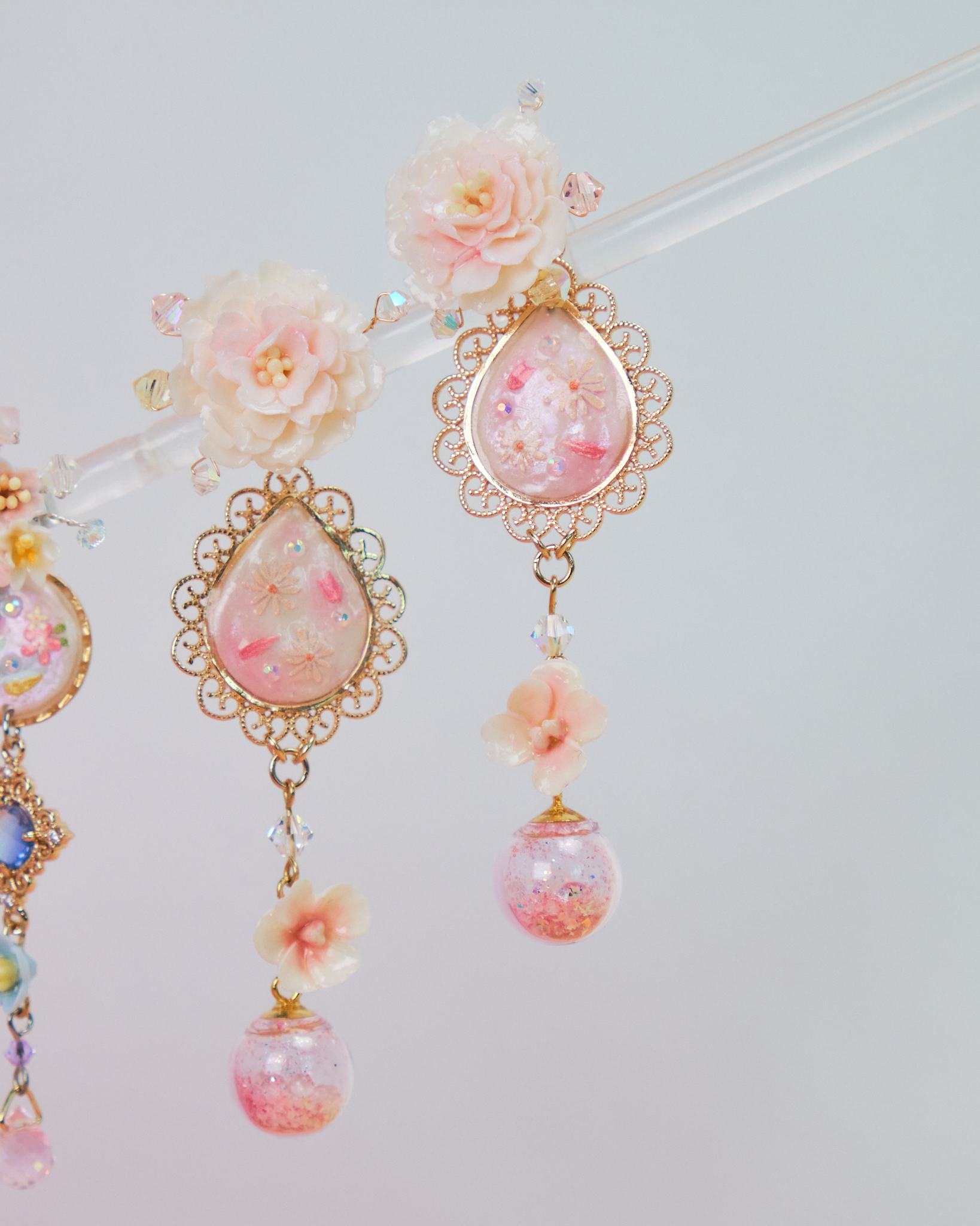 10944 Flower Tiles S925 2-Way Short Earrings