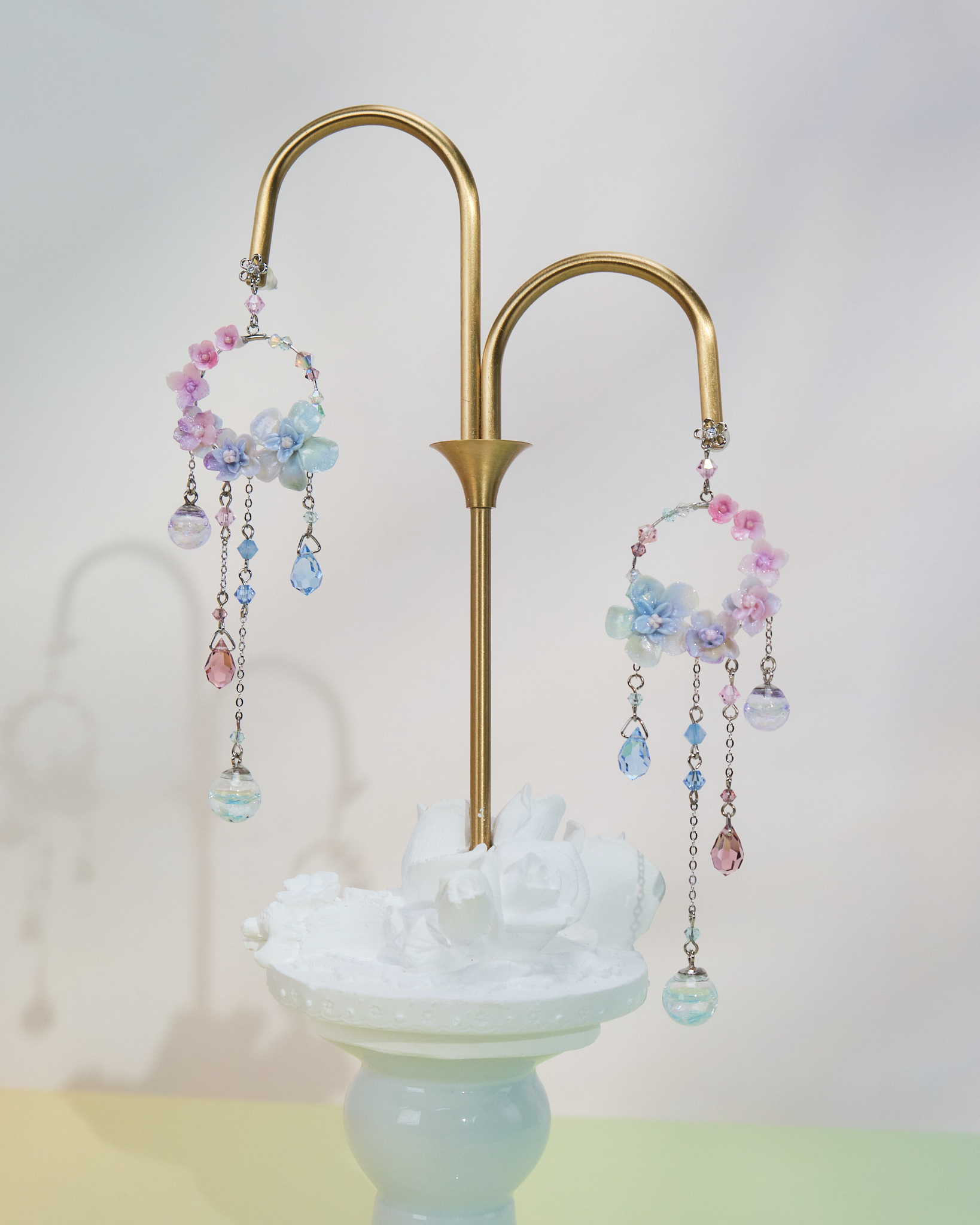 10959 Bling Flower Frame S925 Long Earrings