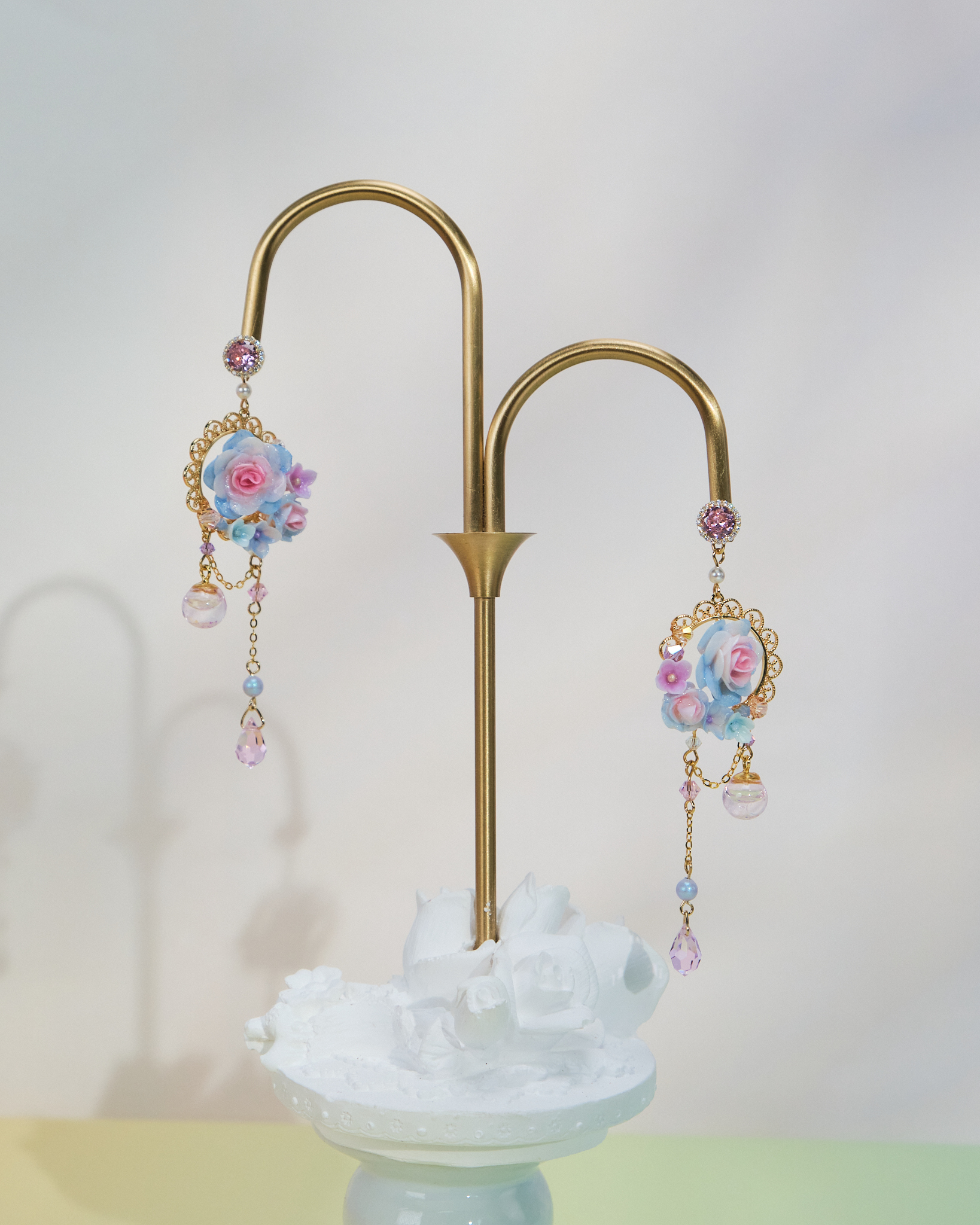 10962 Bling Flower Frame S925 Long Earrings