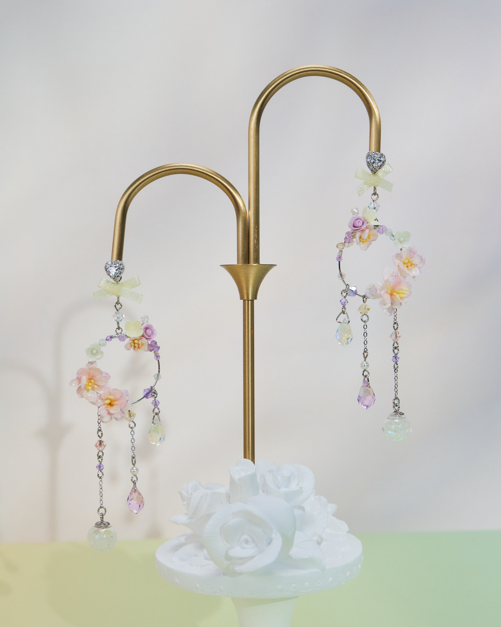 10963 Bling Flower Frame S925 Long Earrings