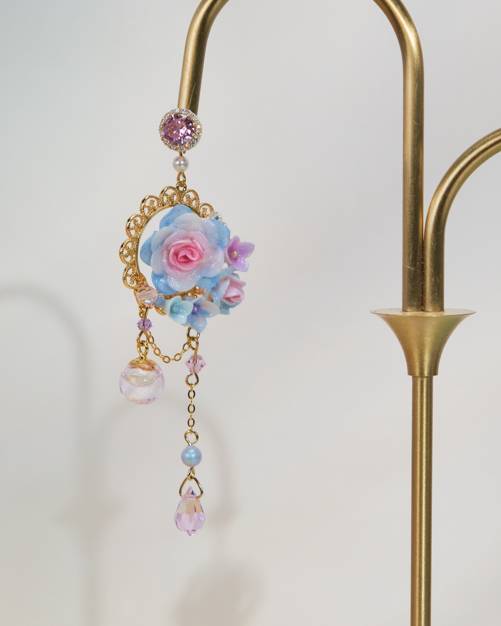 10962 Bling Flower Frame S925 Long Earrings