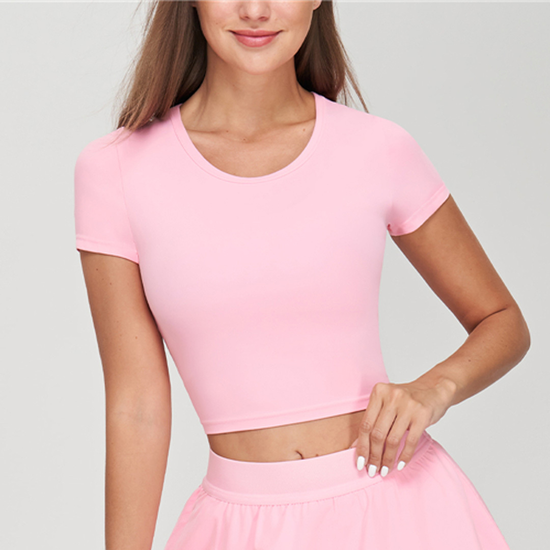 萊卡圓領短版修身瑜珈/運動/機能短袖*