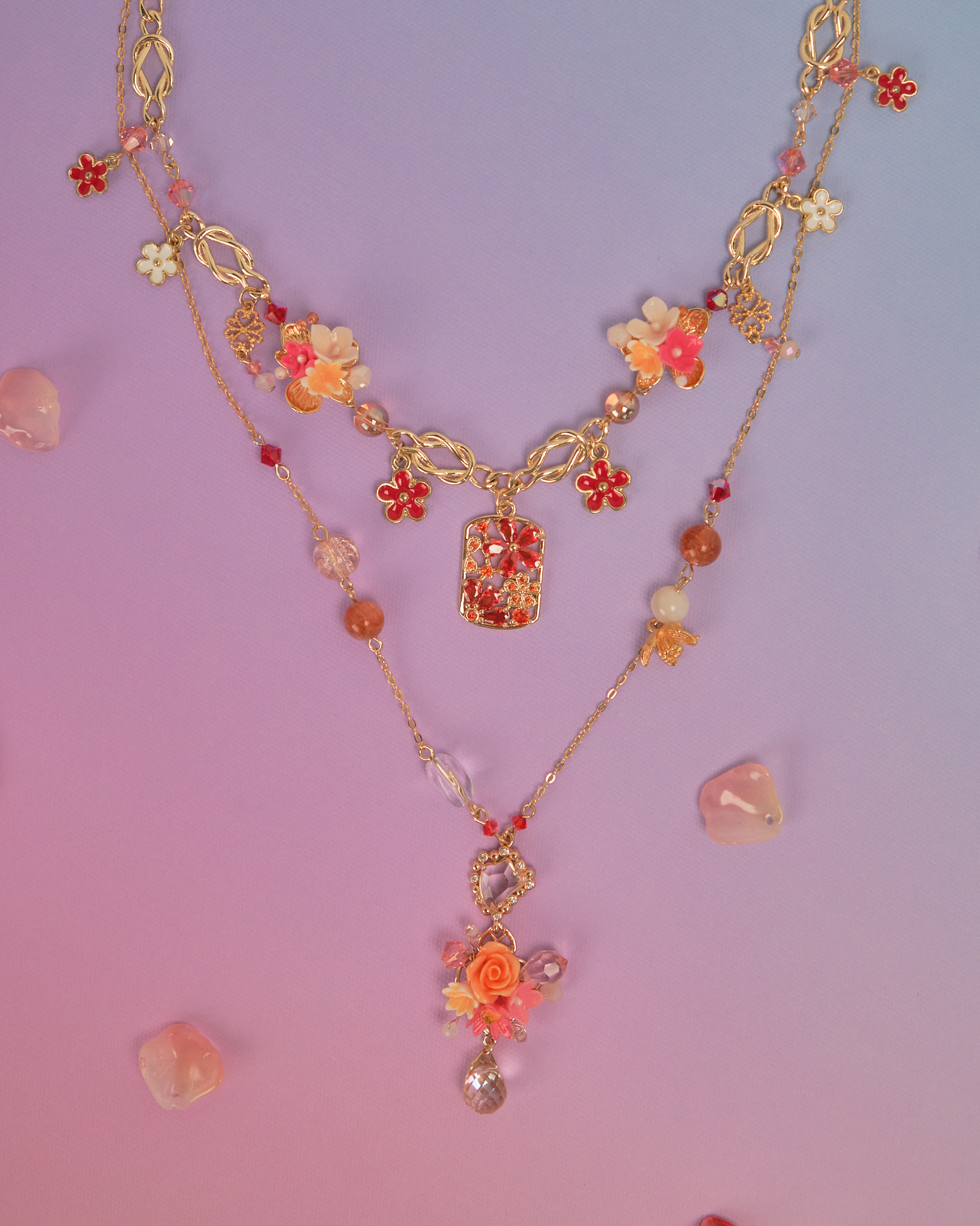 10985 Bohemian S925 Gold Plated Necklace Set of 2