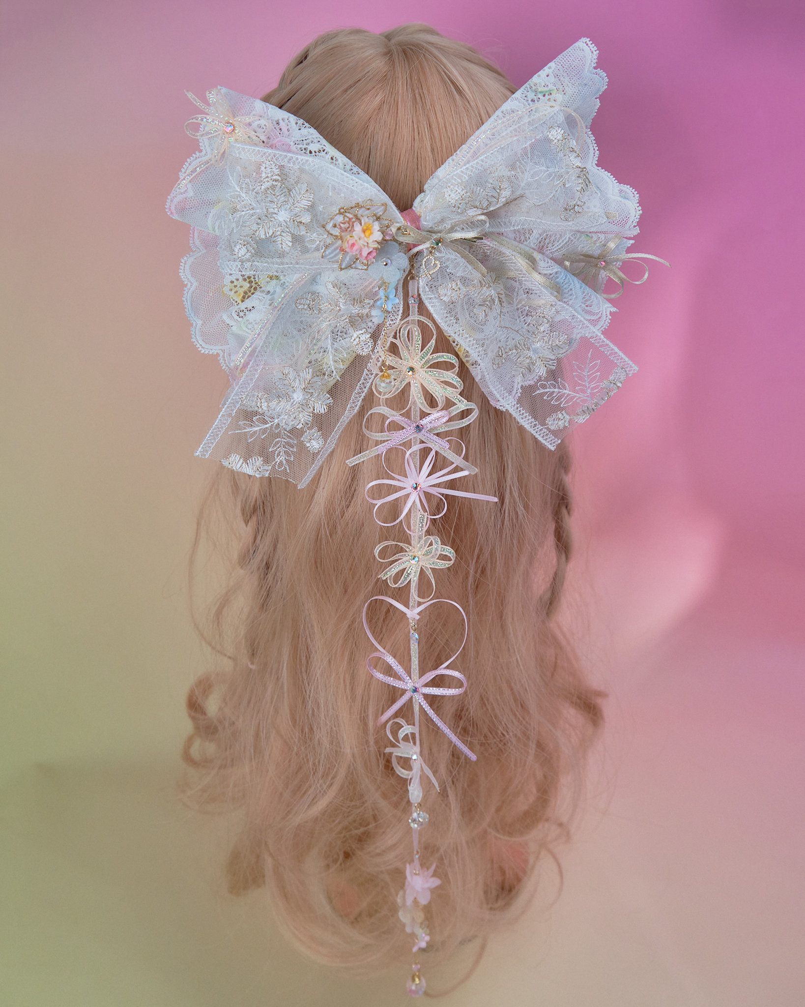 11011 Layered Embroidery Laced 2-Way Ribbon Hair Clip