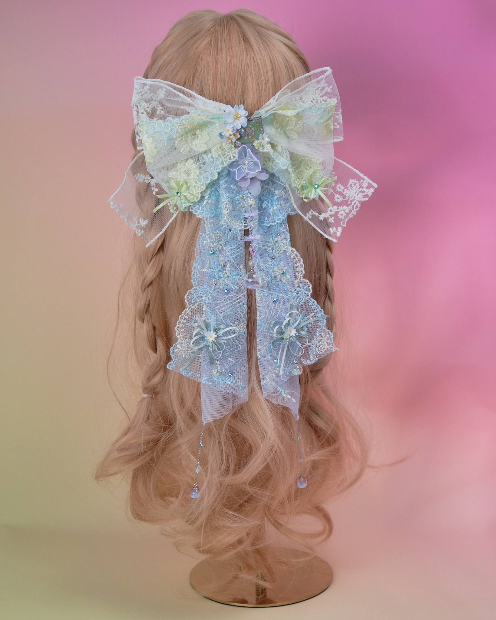 11012 Layered Embroidery Laced Ribbon Hair Clip