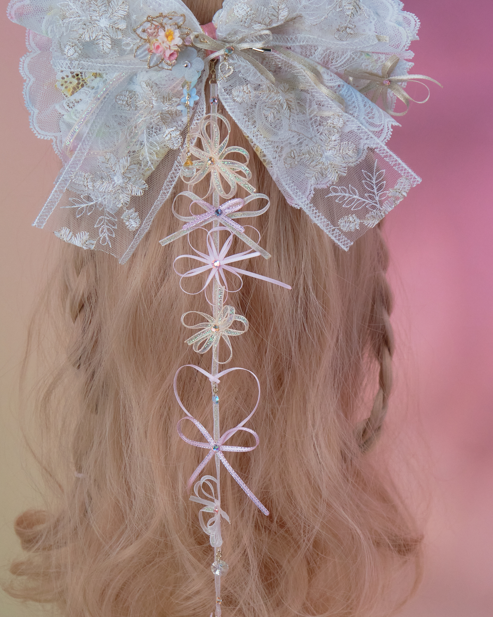 11011 Layered Embroidery Laced 2-Way Ribbon Hair Clip
