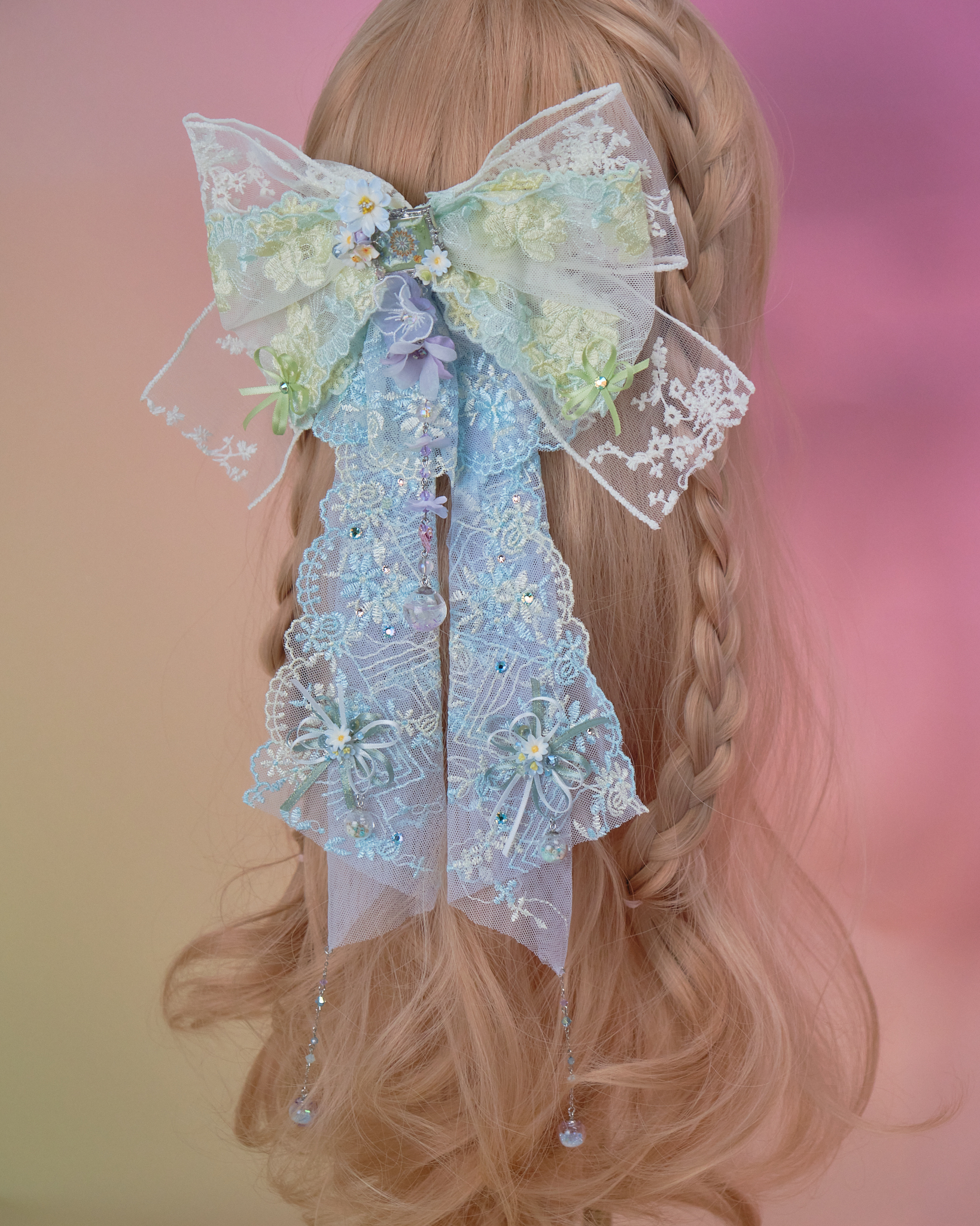 11012 Layered Embroidery Laced Ribbon Hair Clip
