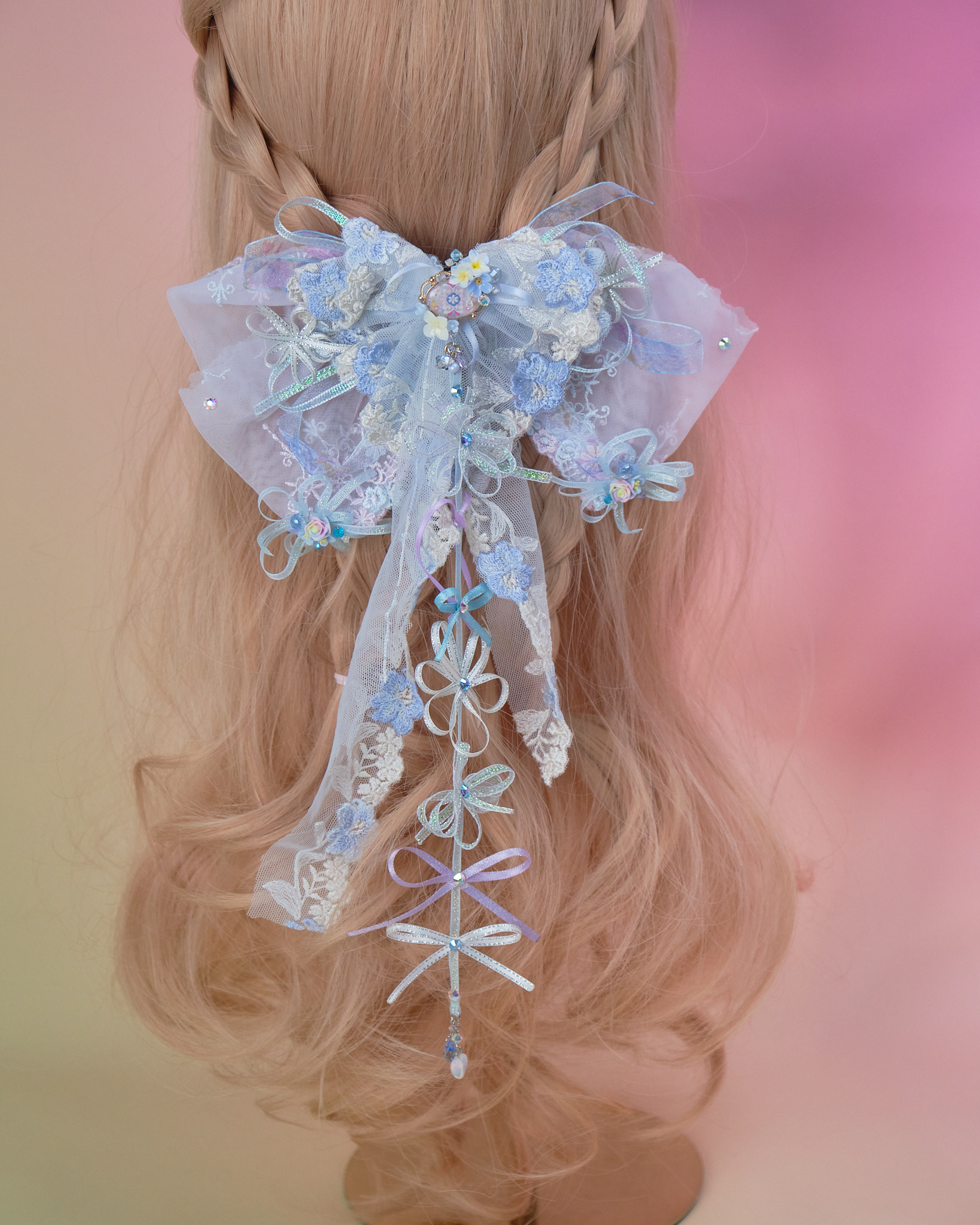11013 Layered Embroidery Laced Ribbon Hair Clip